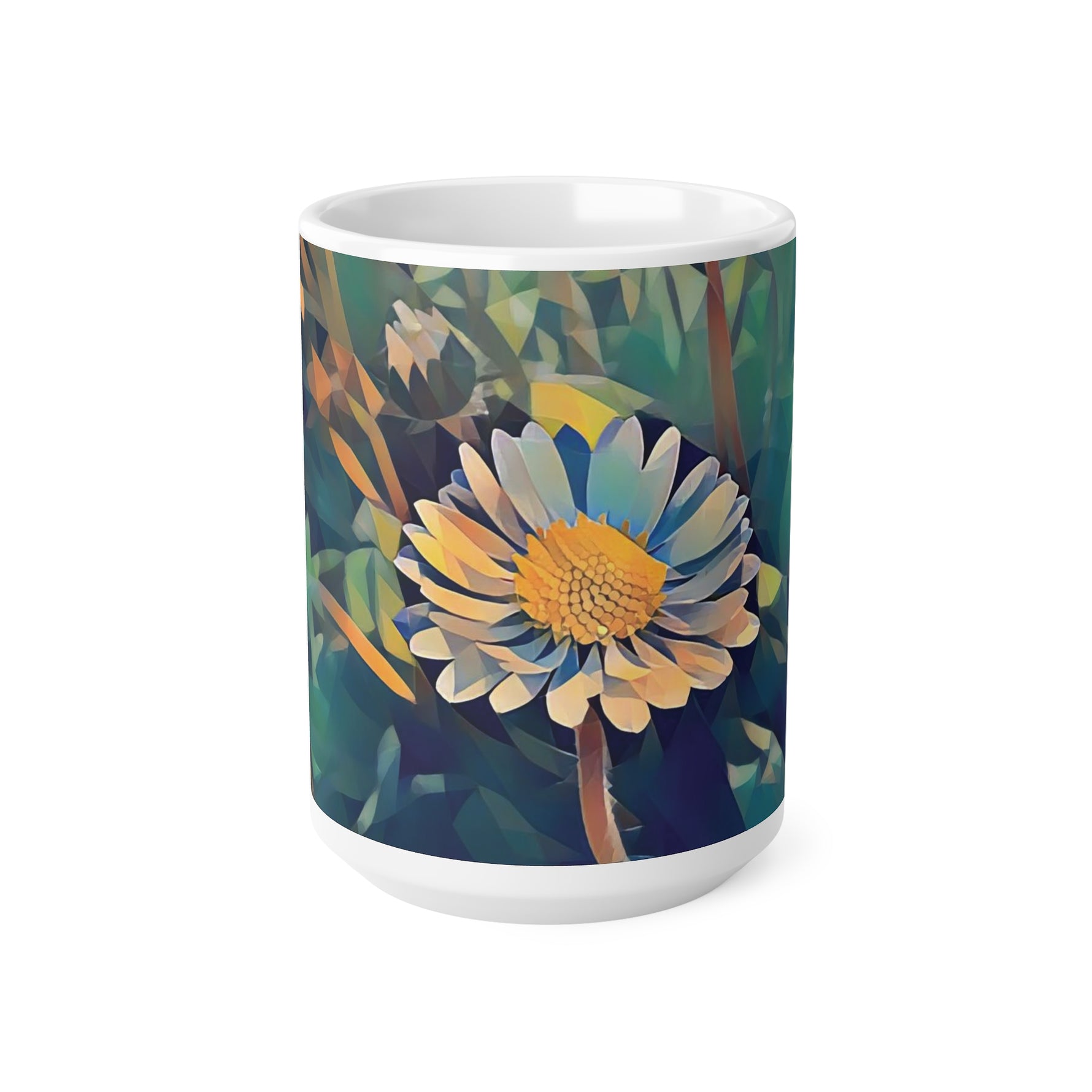 Ceramic White Cup 15oz - Poly Art - Flower of Daisies (Variant 5)