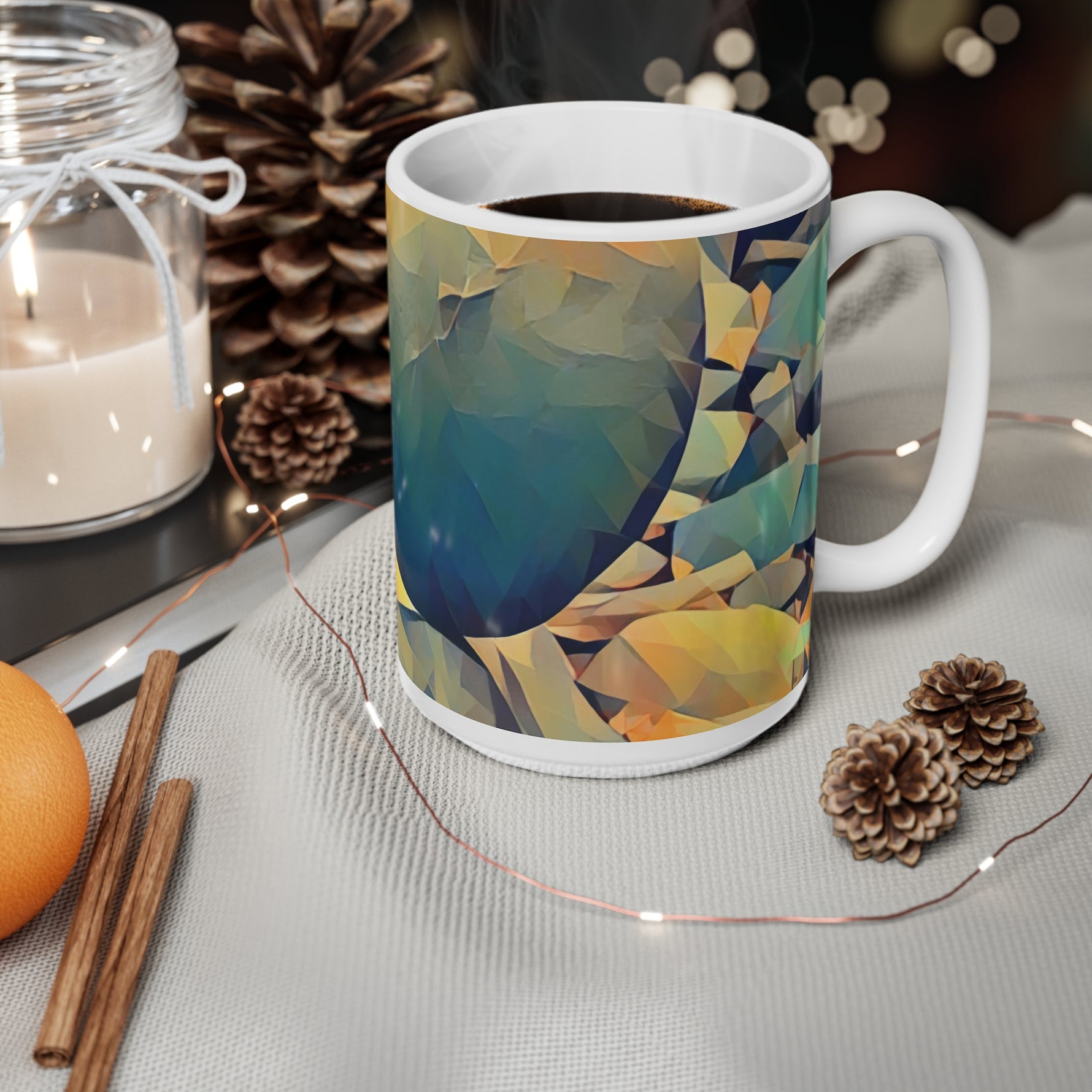 Ceramic White Cup 15oz - Poly Art - Stone Balance
