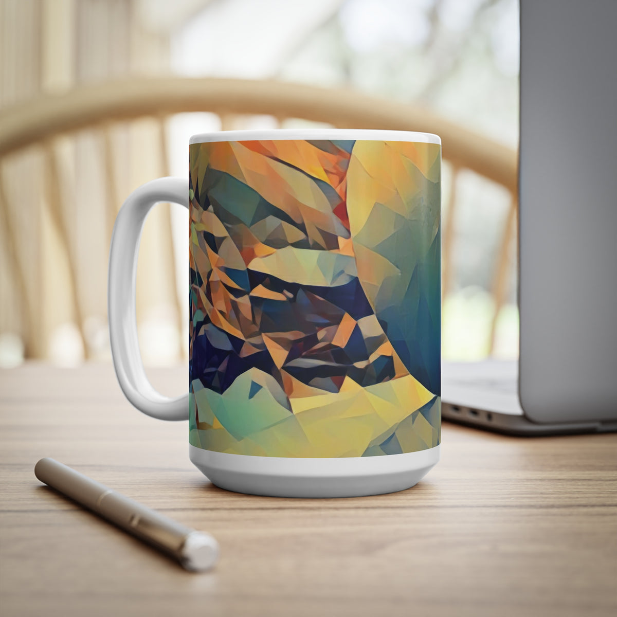 Ceramic White Cup 15oz - Poly Art - Stone Balance