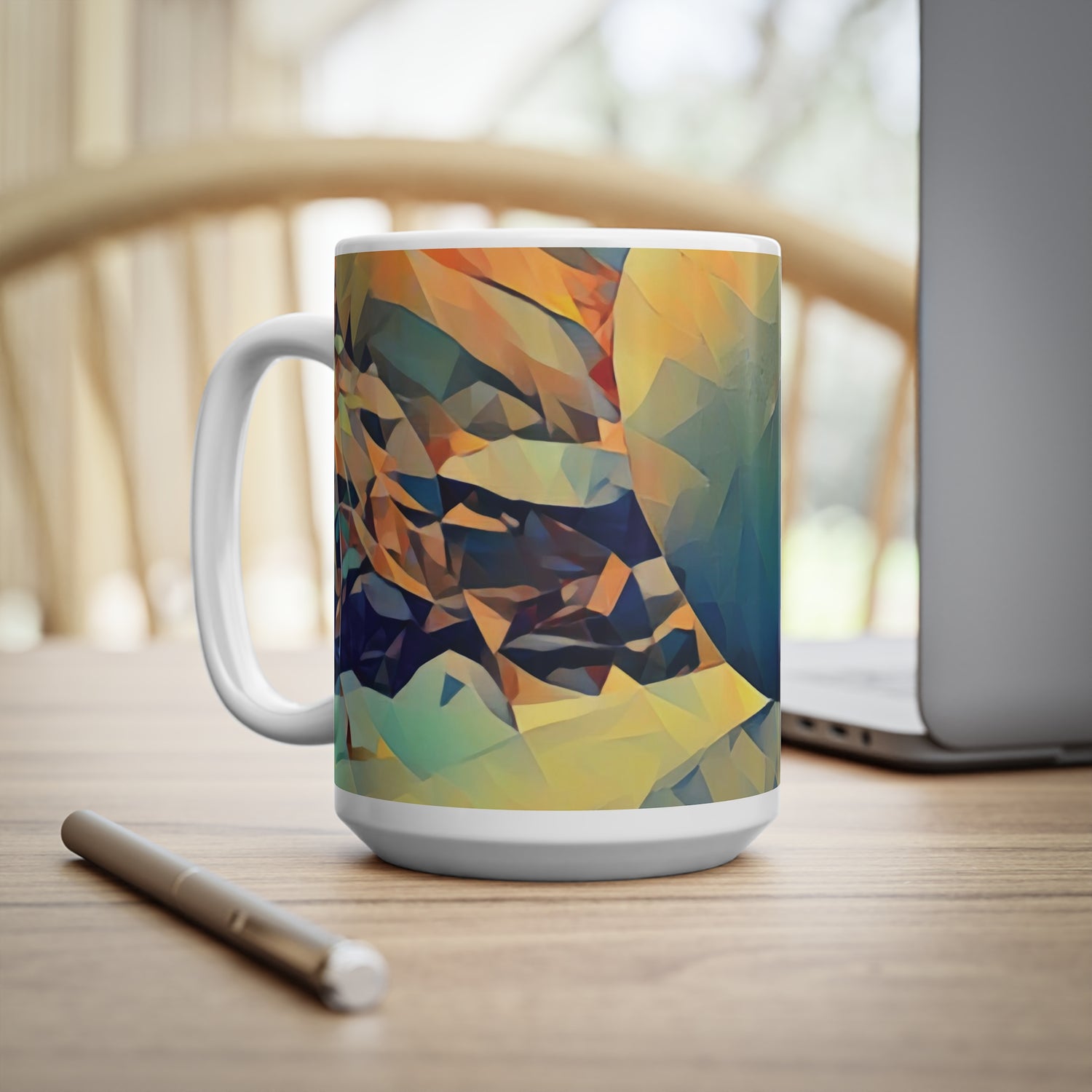 Ceramic White Cup 15oz - Poly Art - Stone Balance
