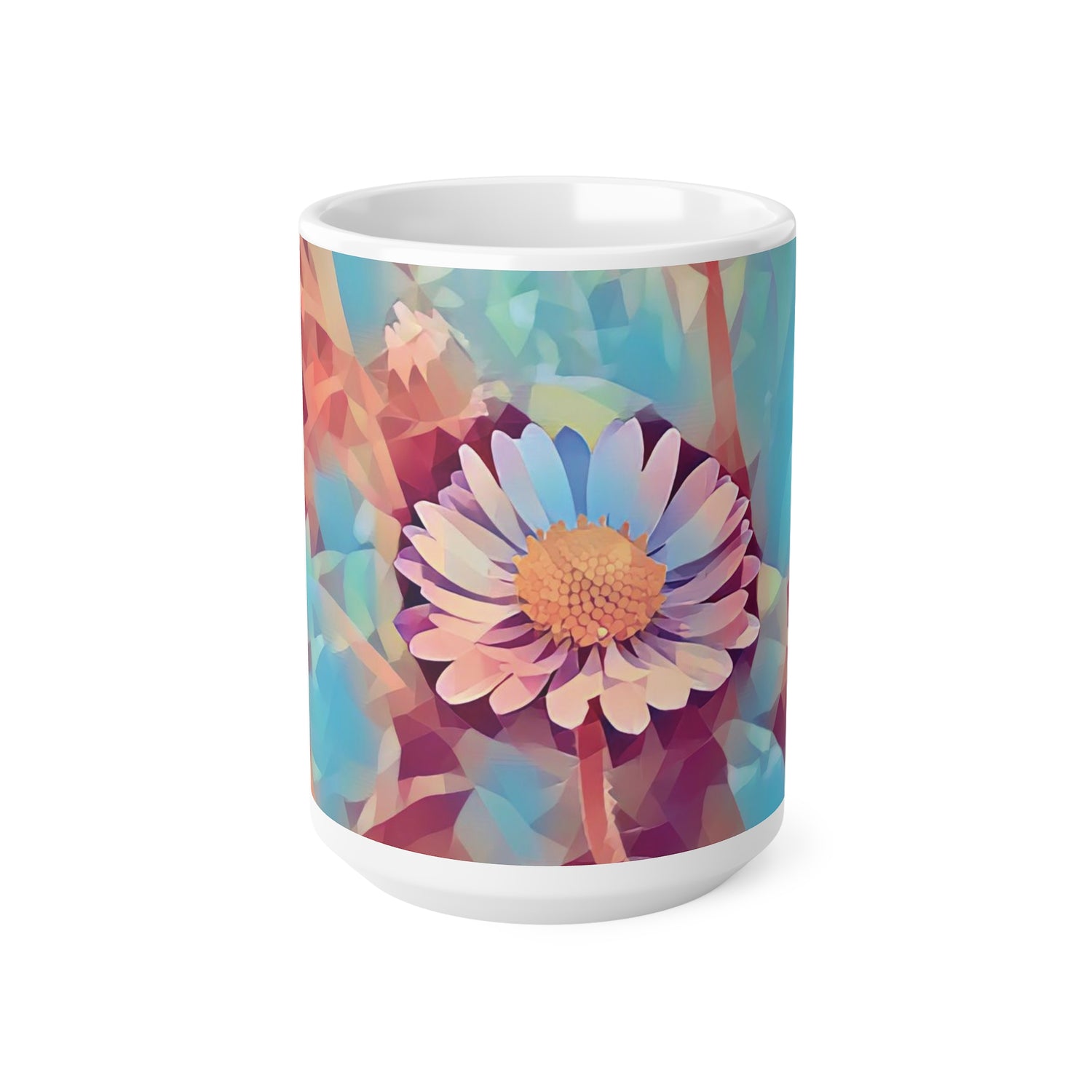 Ceramic White Cup 15oz - Poly Art - Flower of Daisies (Variant 6)