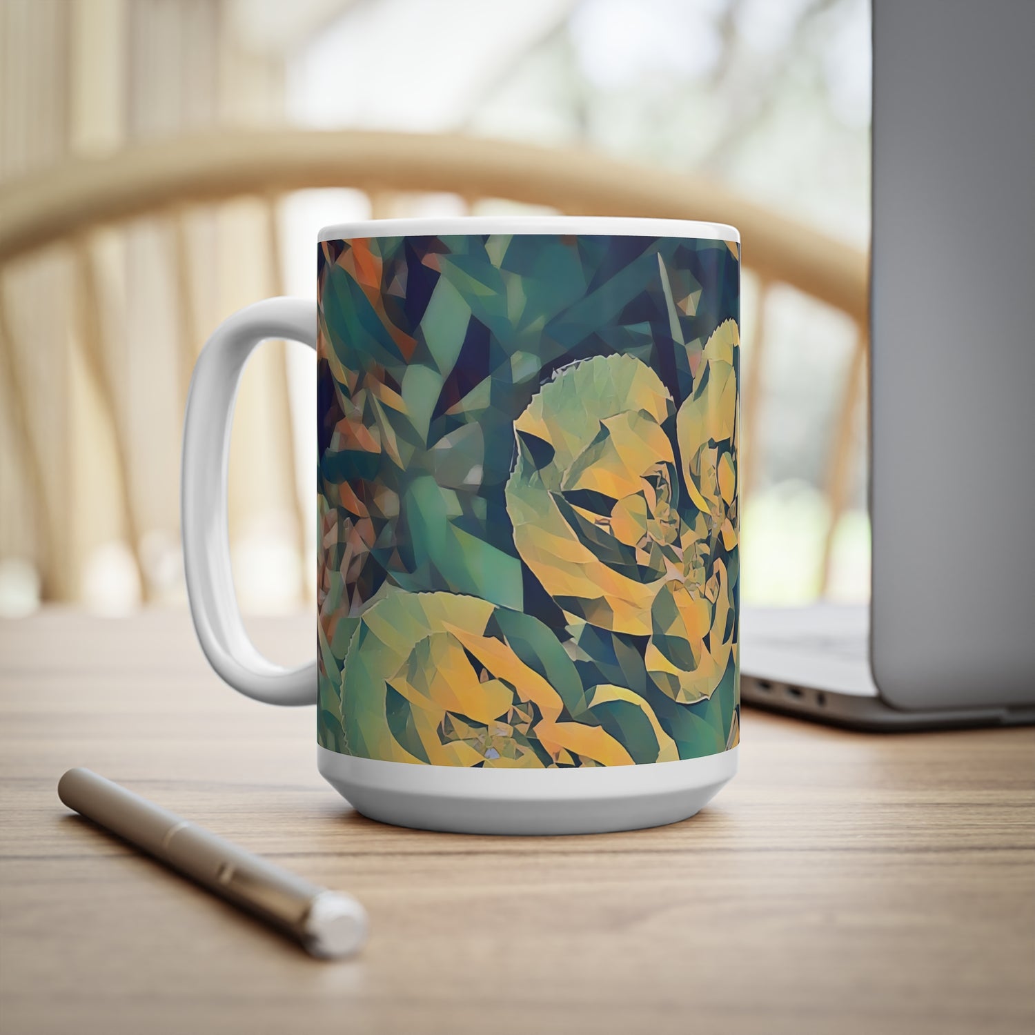 Ceramic White Cup 15oz - Poly Art - Flower of Euphorbia Helioscopia