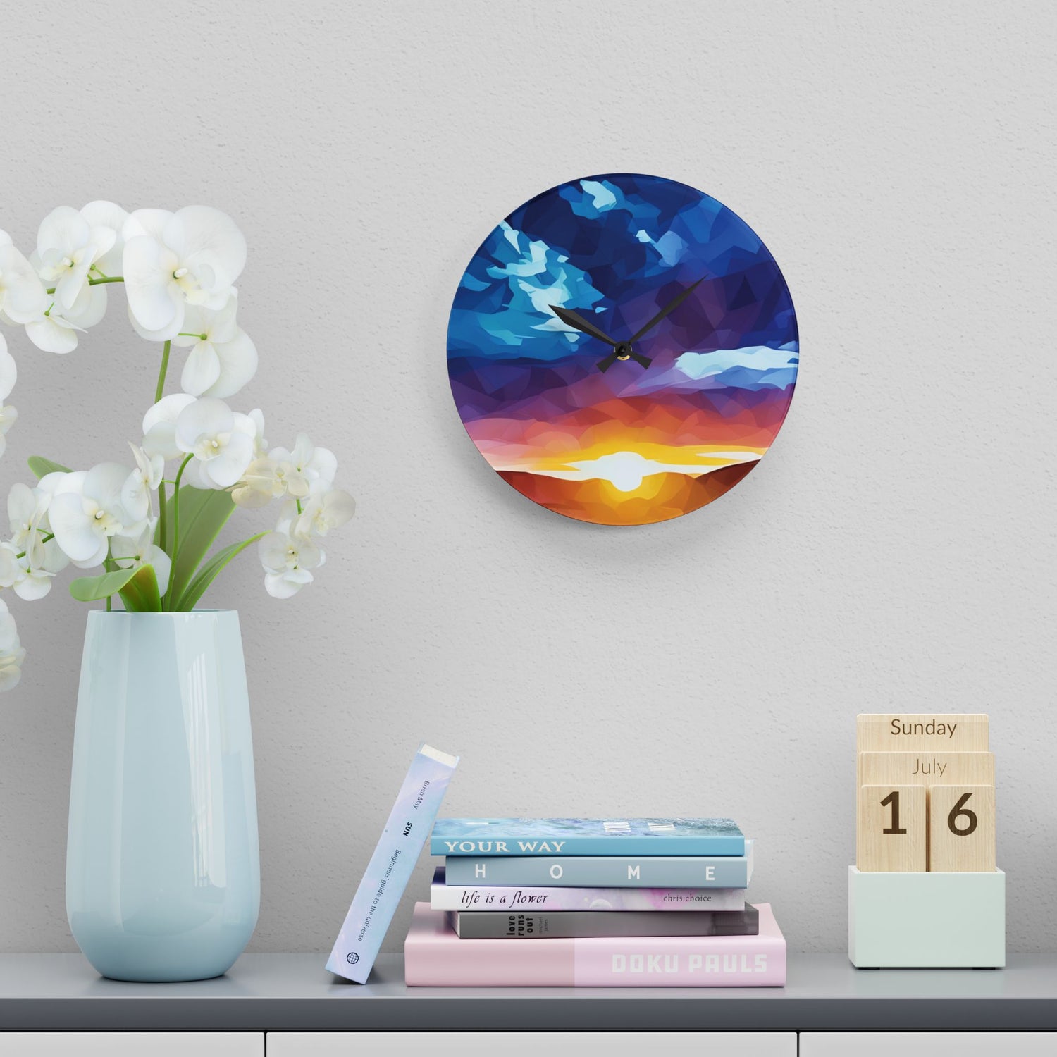 Acrylic Wall Clock - Poly Art - Sunset Sky (Variant 3)