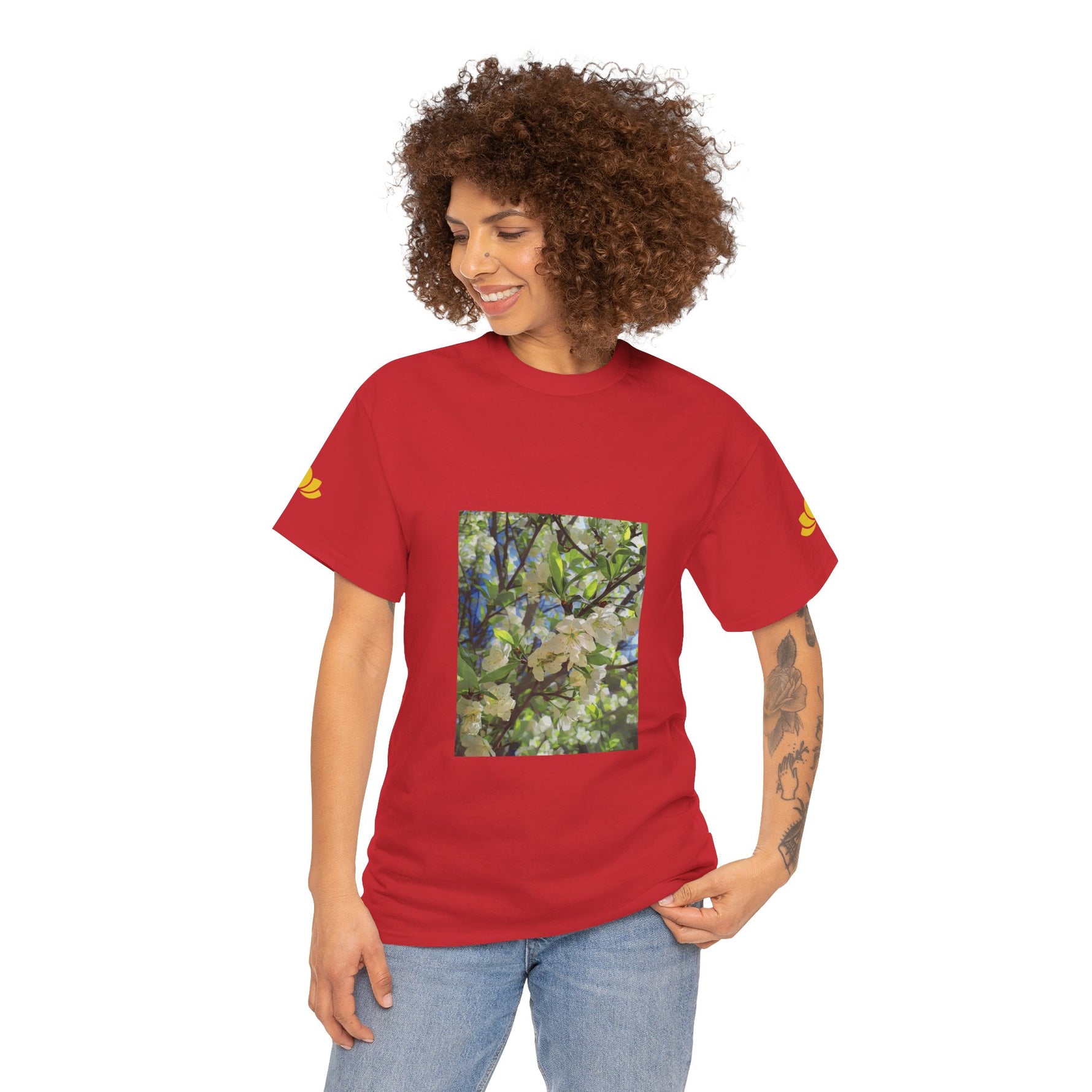 Unisex Heavy Cotton Tee - Poly Art - Apple's Tree Flower (Variant 1)