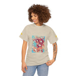 Unisex Heavy Cotton Tee - Poly Art - Flower of in sky blue and red