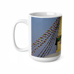 Ceramic White Cup 15oz - Nepal, Stupa with Buddha's Eyes (Variant 4)