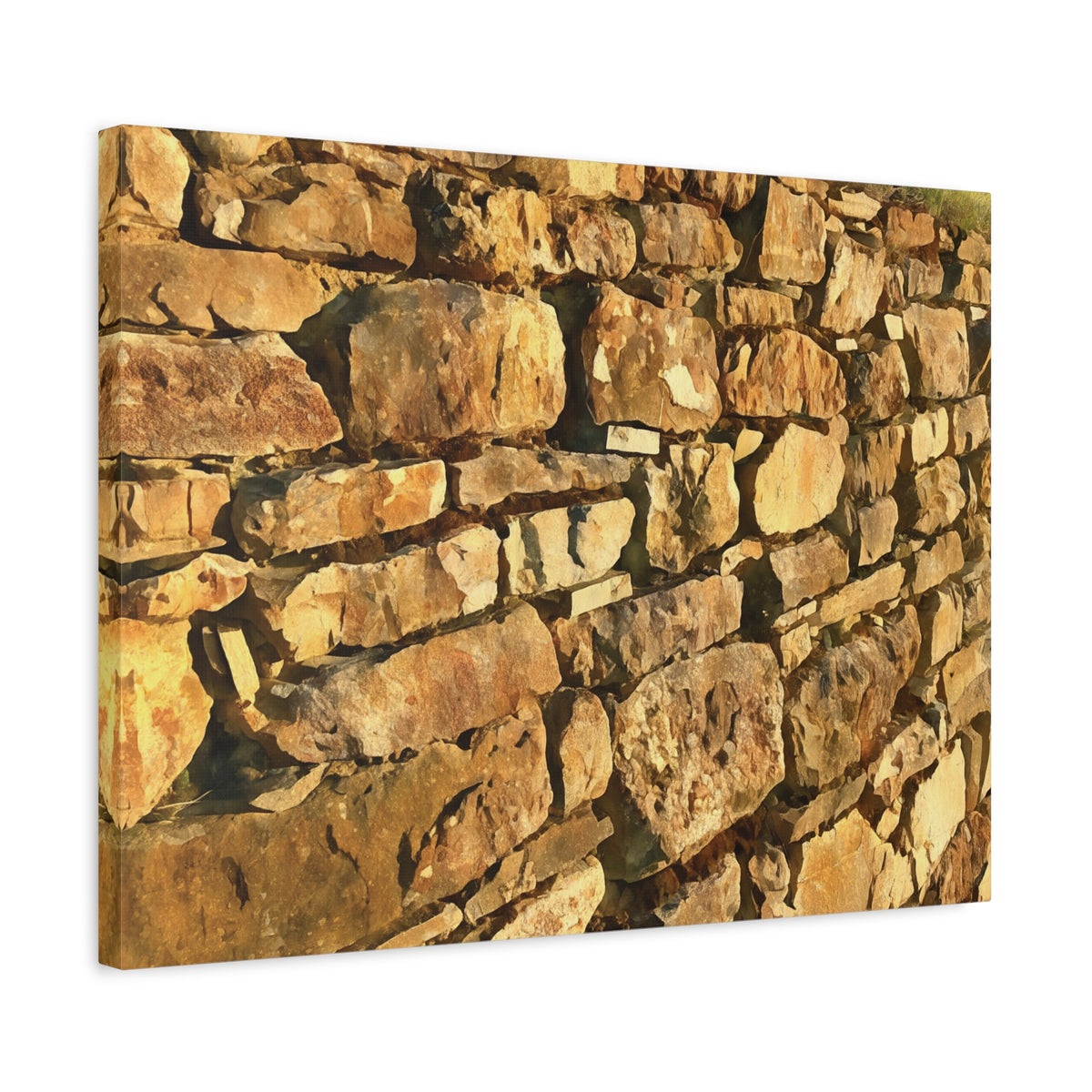 Stretched Matte Canvas - Stone Wall at Sunset