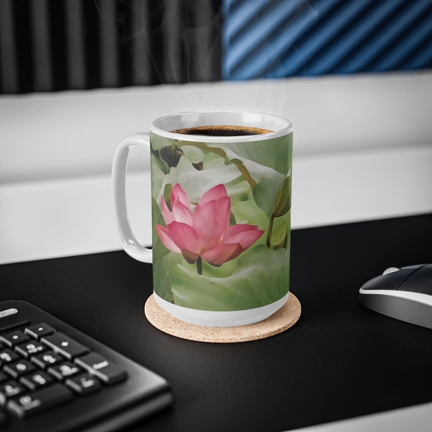 Ceramic White Cup 15oz - Flower of Lotus (Variant 1)