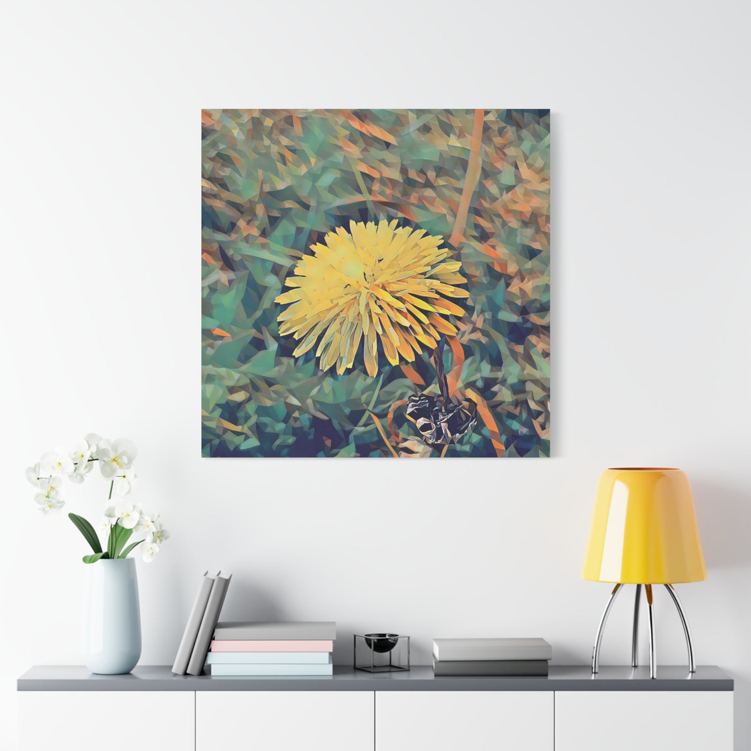 Stretched Matte Canvas - Poly Art - Flower of Dandelion (Variant 1)
