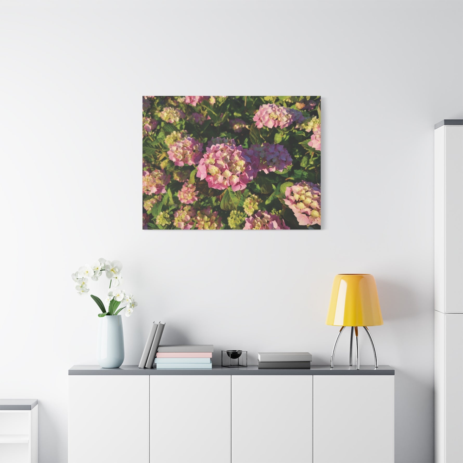 Stretched Matte Canvas - Flower of Ortensia (Pink & Yellow)