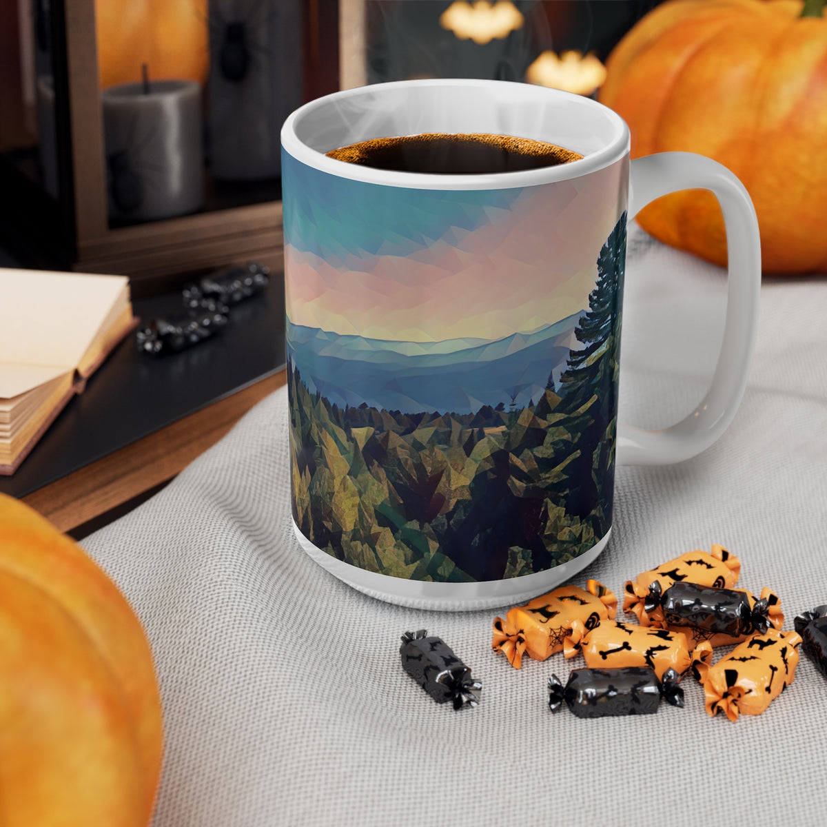 Ceramic White Cup 15oz - Poly Art - Tuscan Landscape (Variant 1)