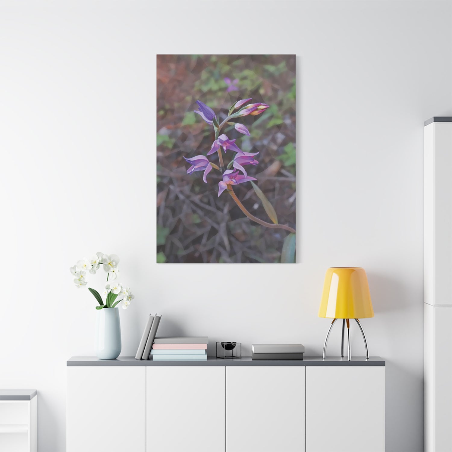 Stretched Matte Canvas - Poly Art - Flower of Cephalanthera Rubra