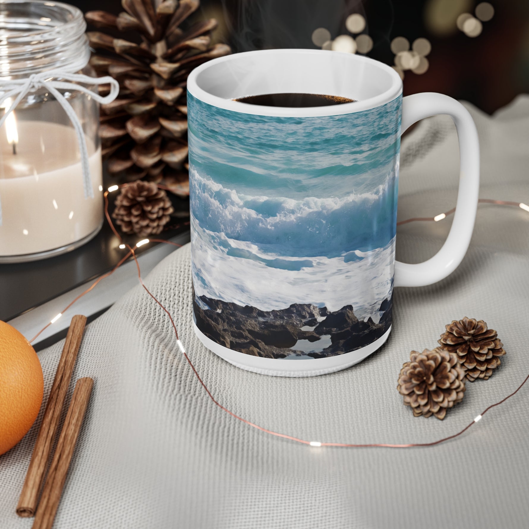 Ceramic White Cup 15oz - Sea (Variant 06)