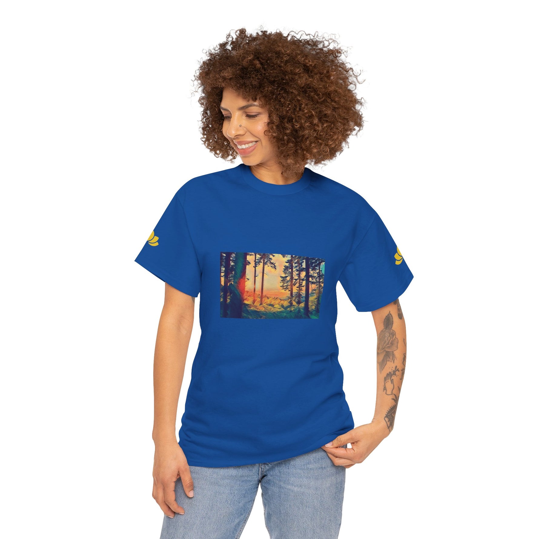 Unisex Heavy Cotton Tee - Poly Art - Forest Sunset (Variant 2)