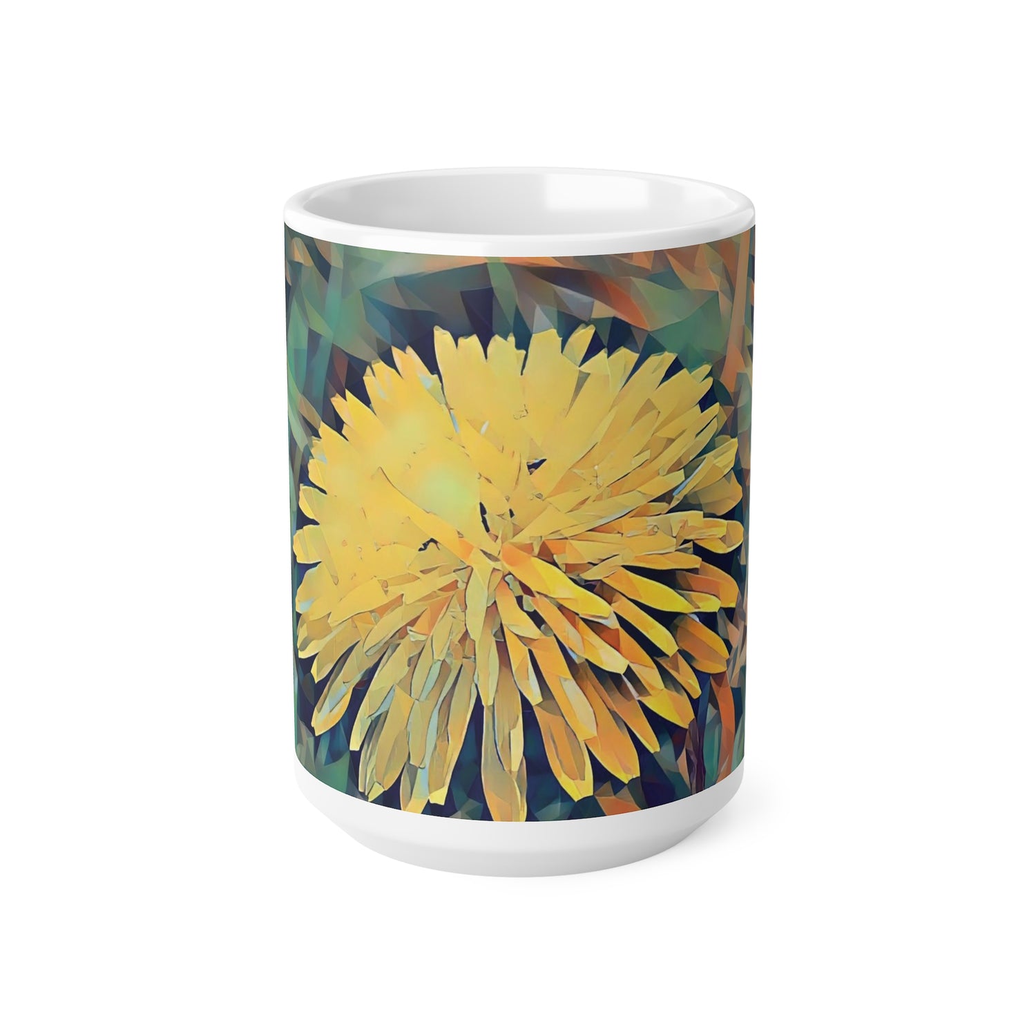 Ceramic White Cup 15oz - Poly Art - Flower of Dandelion (Variant 1)