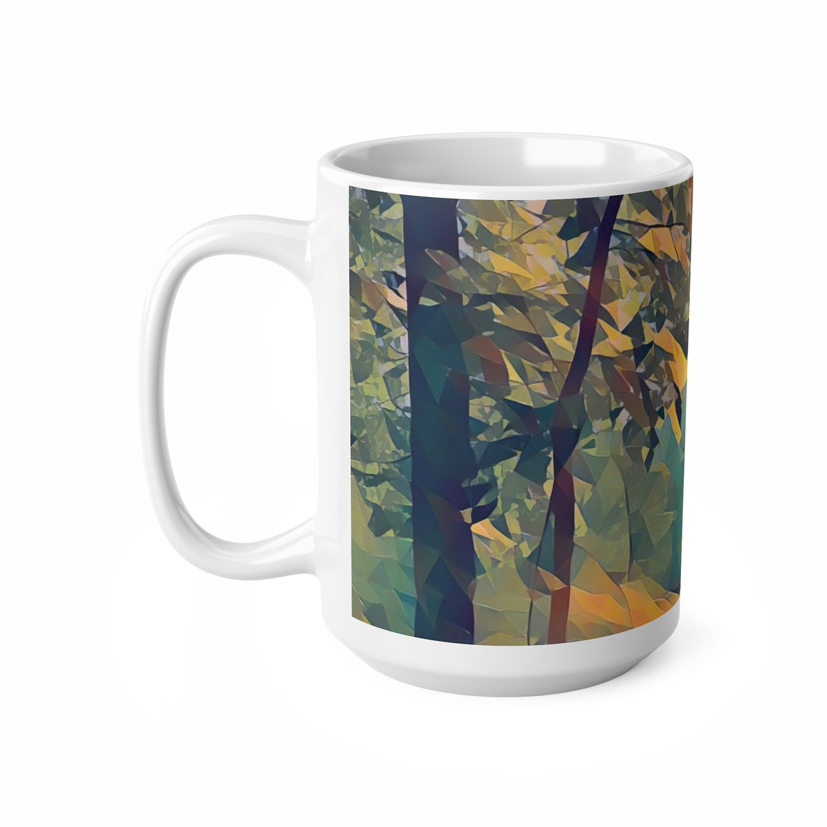 Ceramic White Cup 15oz - Poly Art - Forest (Variant 04)