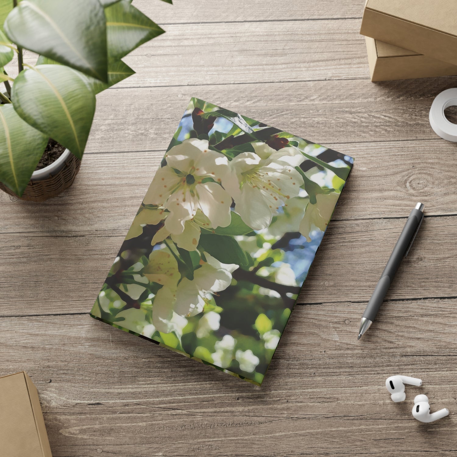Hardcover Notebook with Puffy Covers - Apples' Tree Flower
