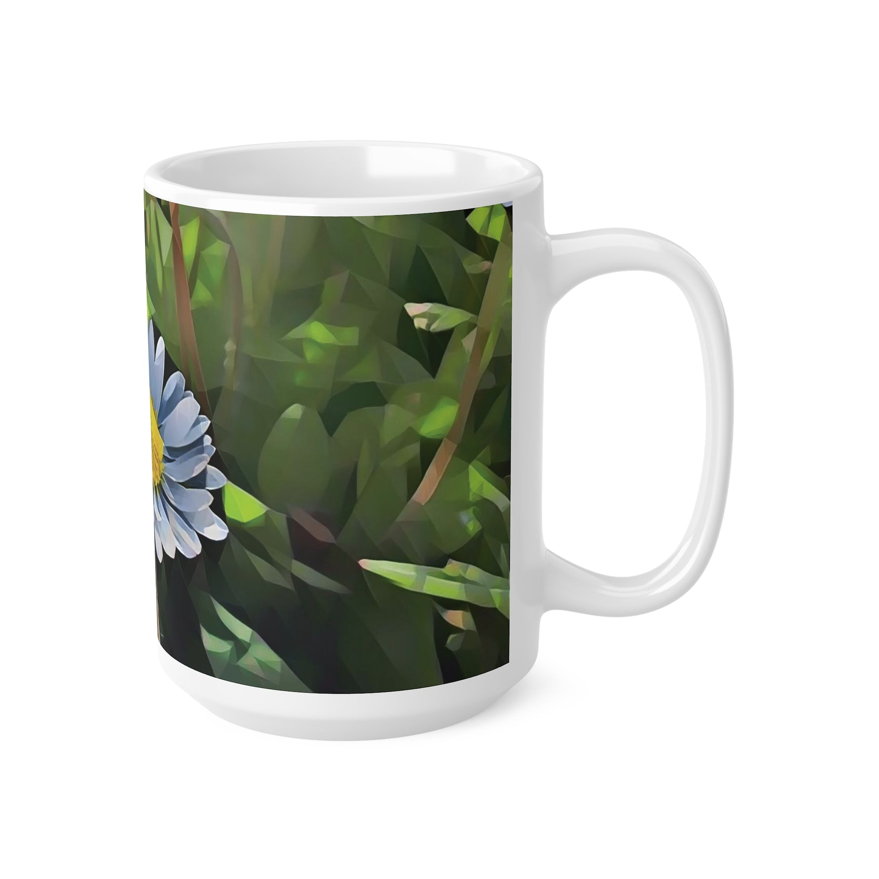 Ceramic White Cup 15oz - Poly Art - Flower of Daisies (Variant 4)