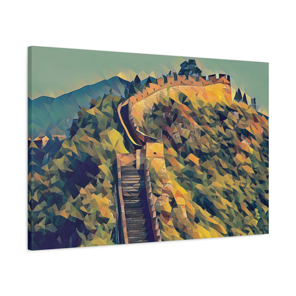 Stretched Matte Canvas - Poly Art - China's Great Wall (Variant 4)