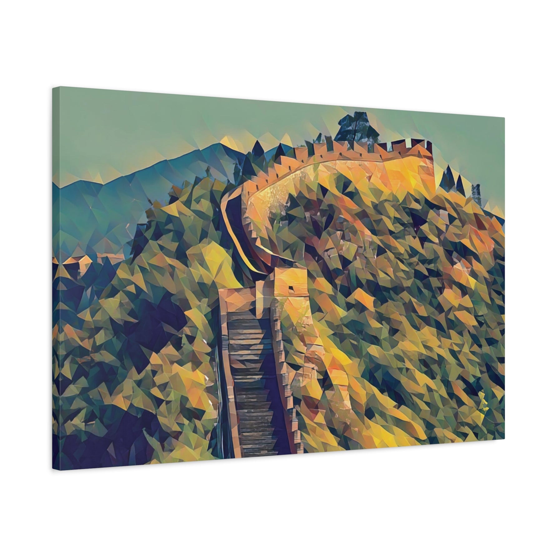 Stretched Matte Canvas - Poly Art - China's Great Wall (Variant 4)