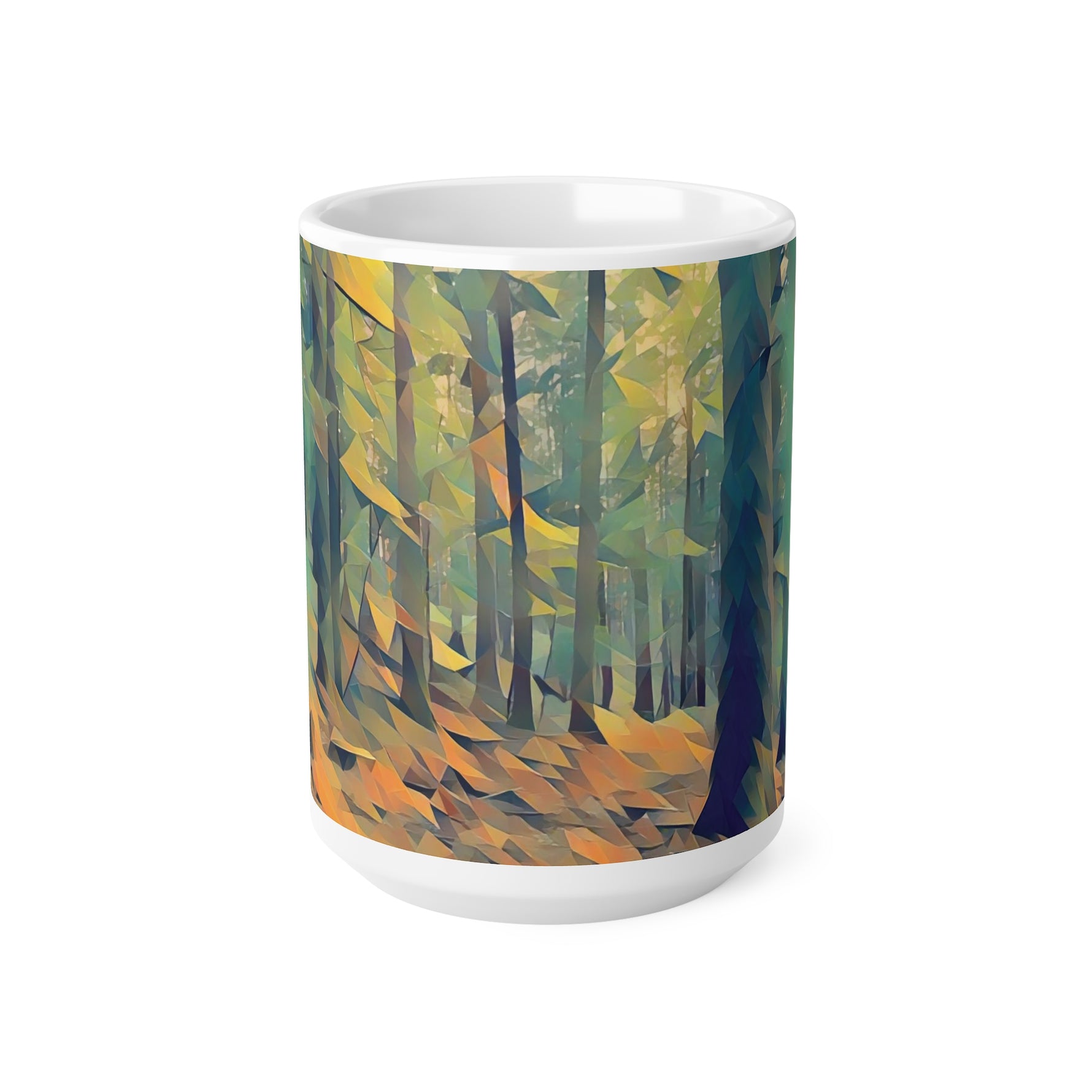 Ceramic White Cup 15oz - Poly Art - Forest, a Path (Variant 2)