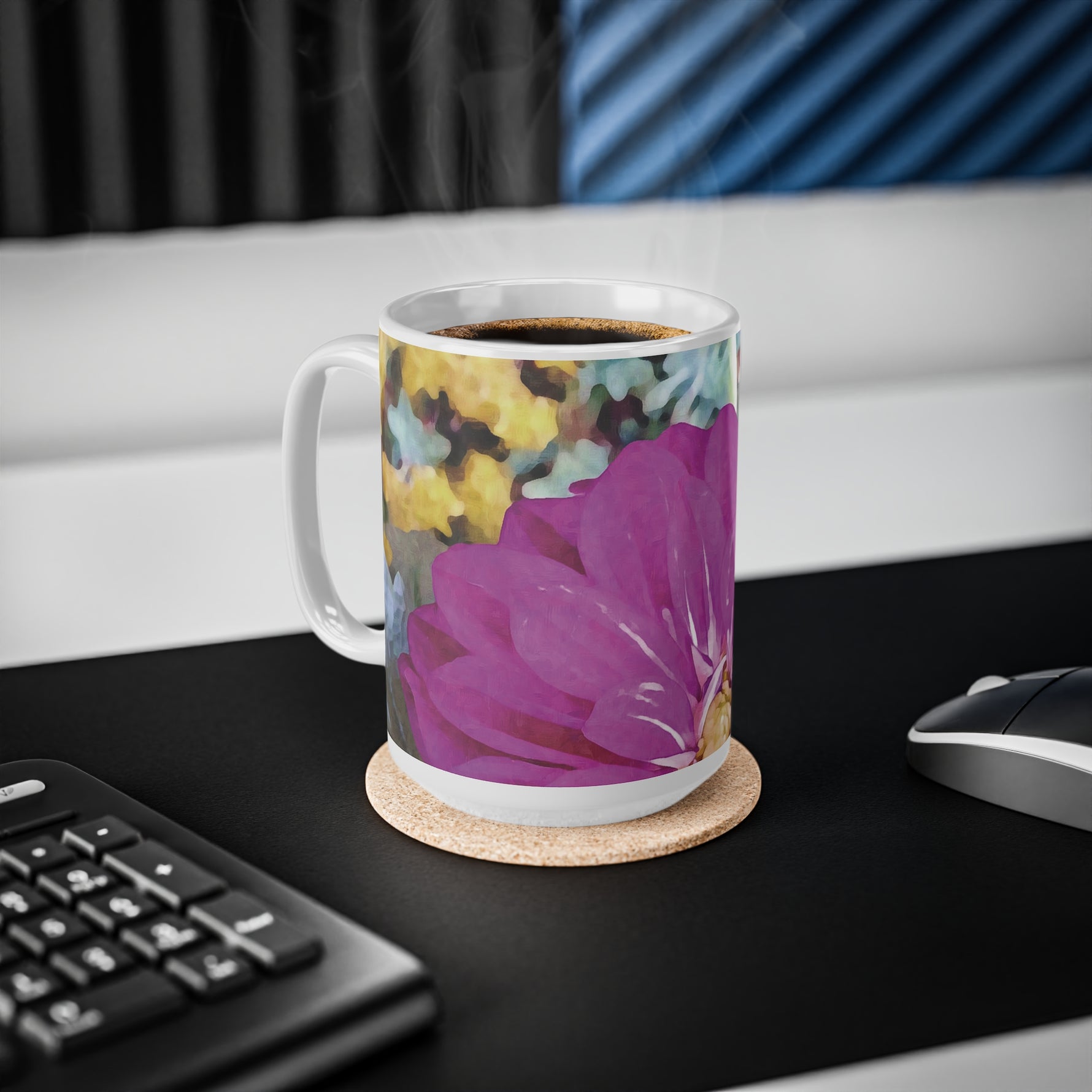 Ceramic White Cup 15oz - Flower of Dahlia