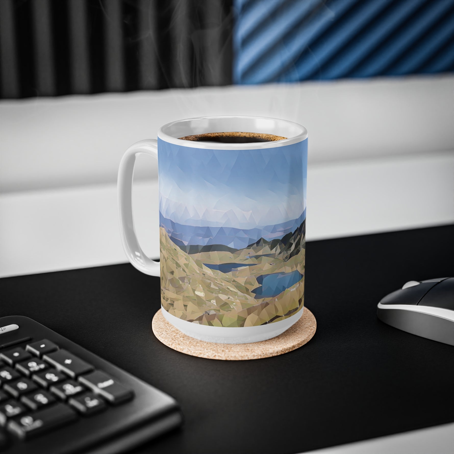 Ceramic White Cup 15oz - Poly Art - Rila Lakes, Bulgaria