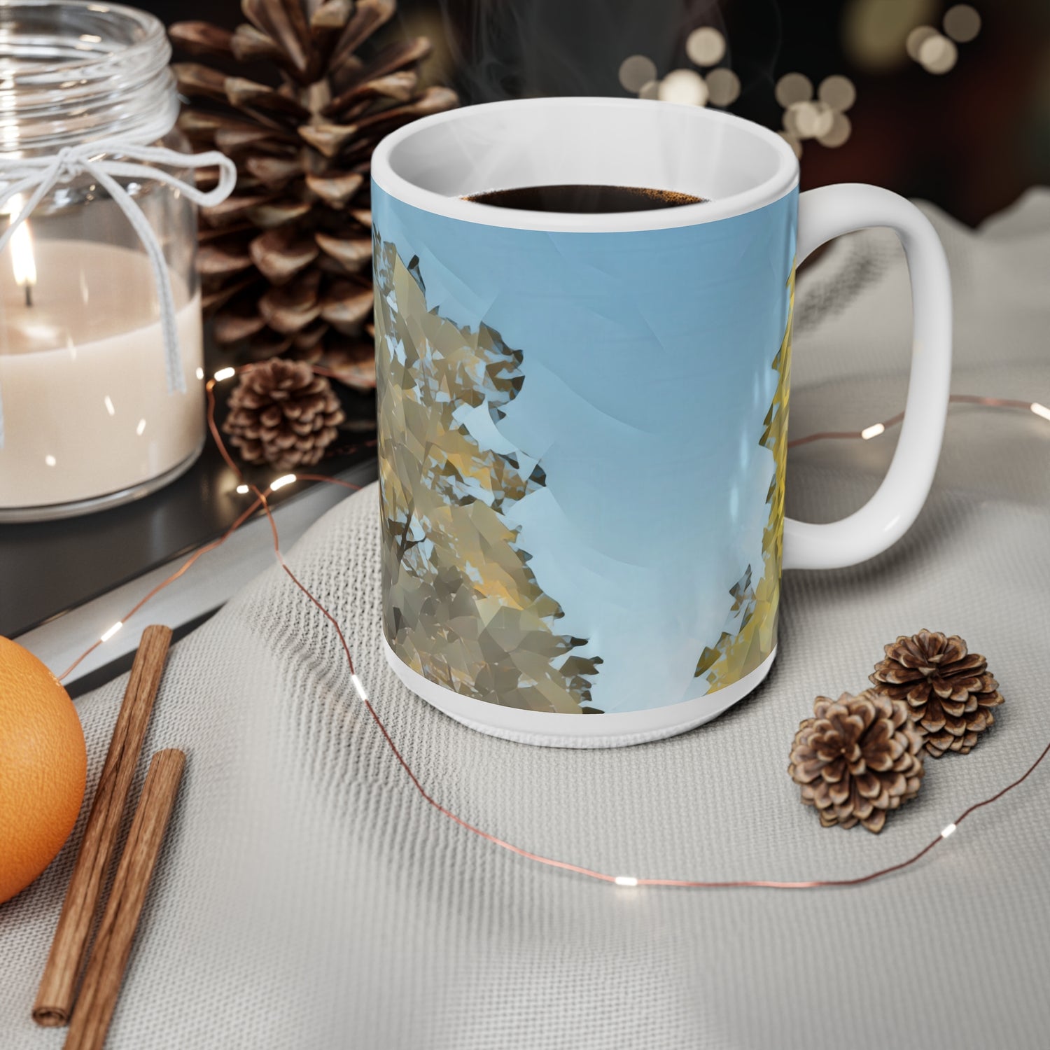 Ceramic White Cup 15oz - Poly Art - Tree Crown (Variant 1)