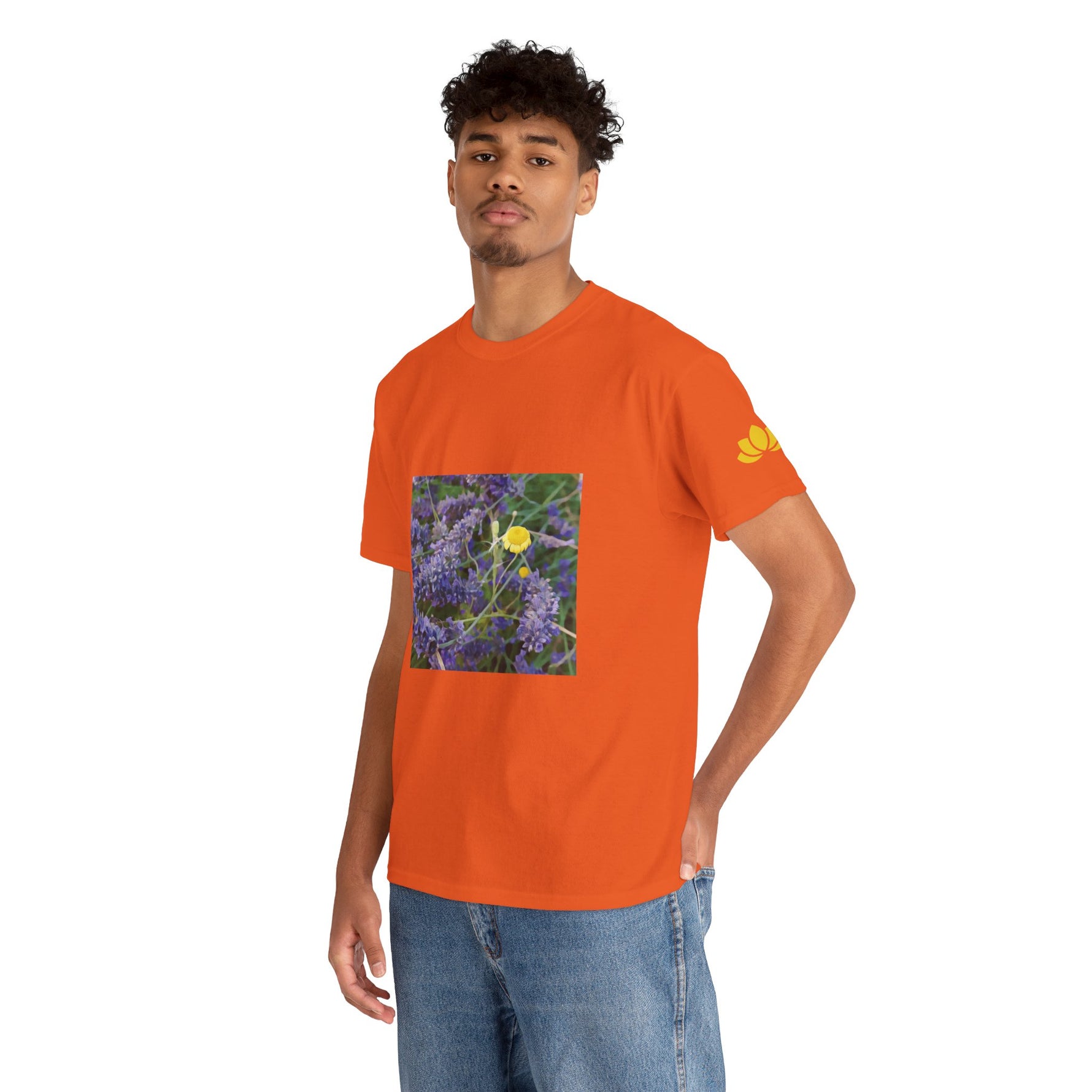 Unisex Heavy Cotton Tee - Flower of Lavender and Chamomile