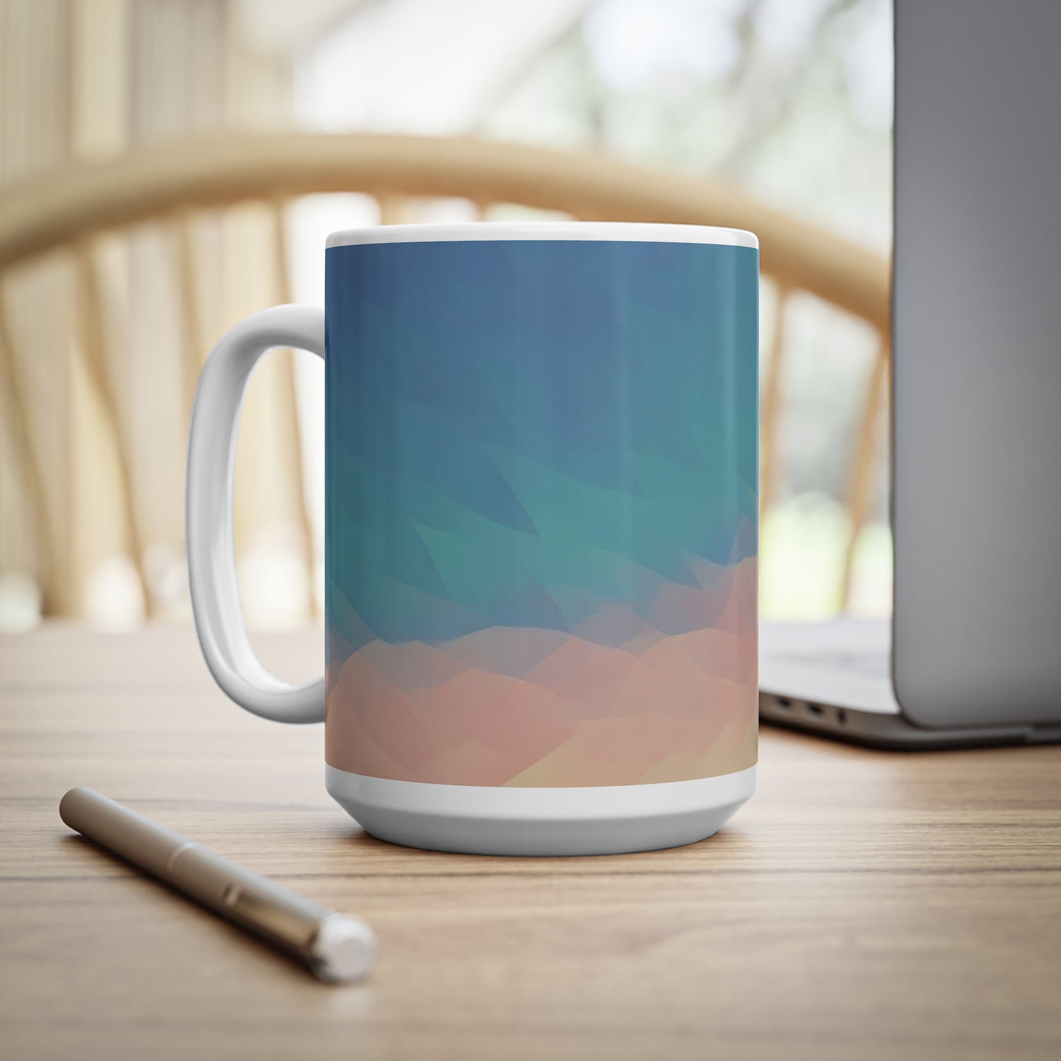 Ceramic White Cup 15oz - Poly Art - Sunset Sky (Variant 1)