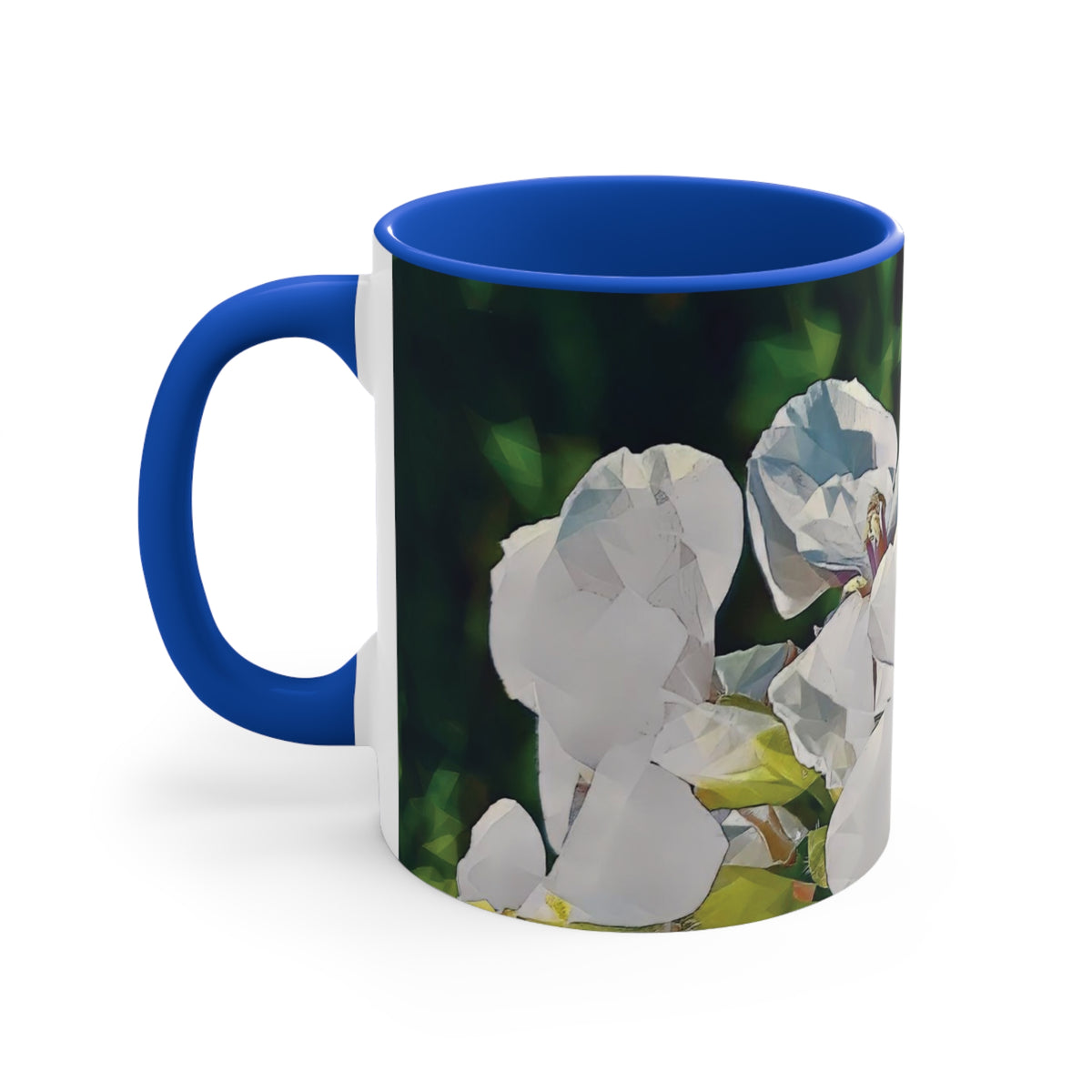 Mug 11oz - Poly Art - Flower, White