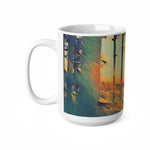 Ceramic White Cup 15oz - Poly Art - Forest Sunset (Variant 1)