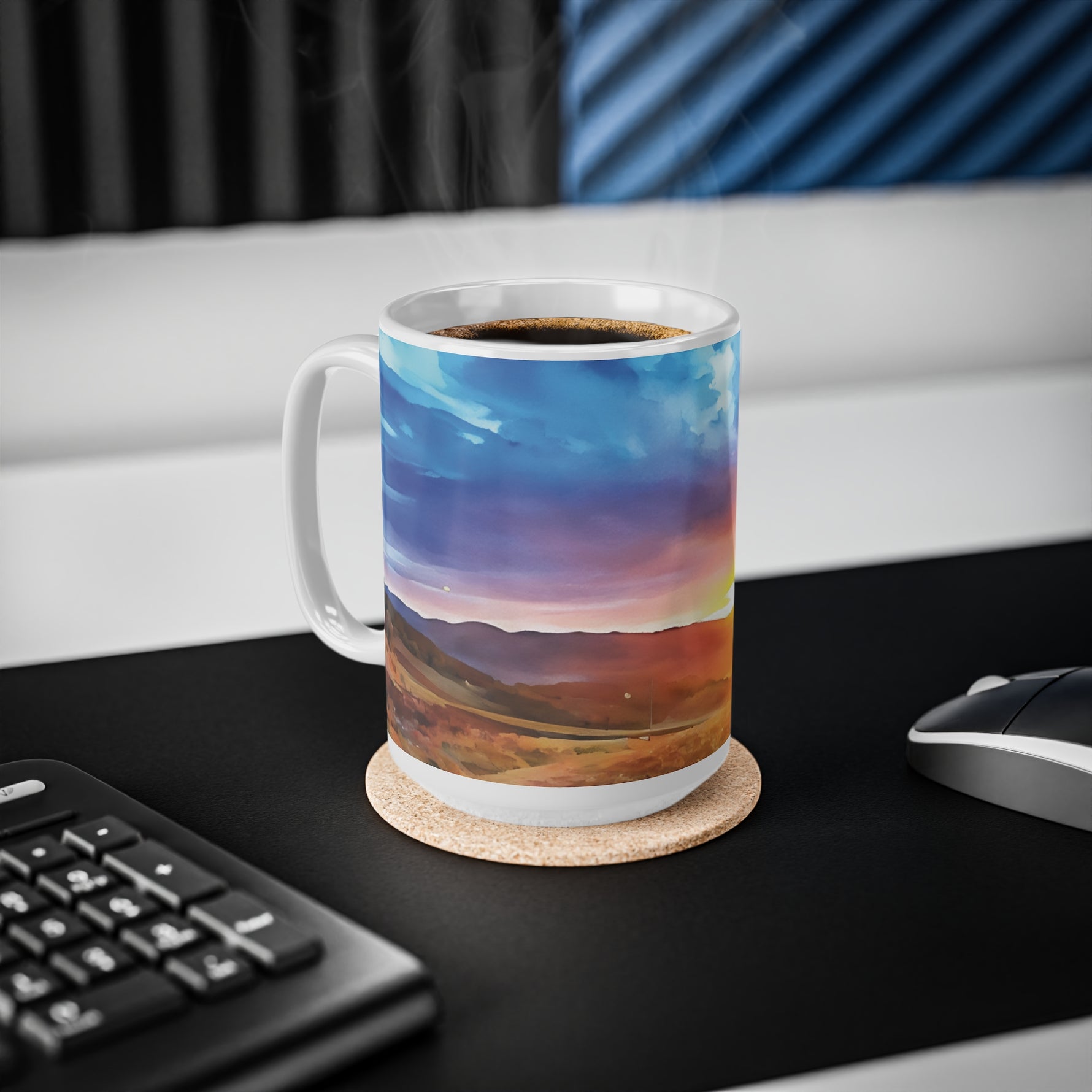 Ceramic White Cup 15oz - Tuscan Landscape (Variant 2)