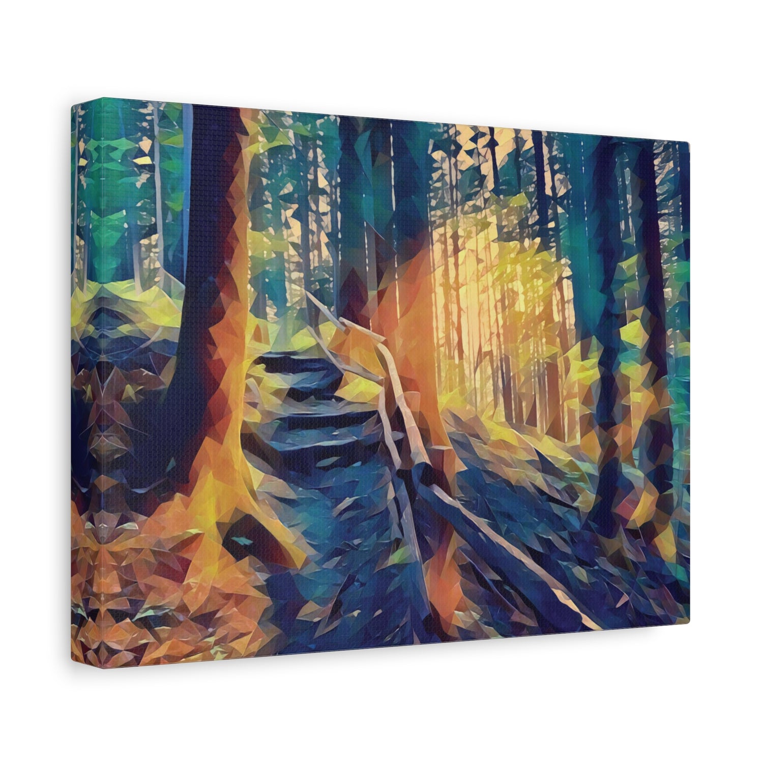Stretched Matte Canvas - Poly Art - Forest, a Path (Variant 4)