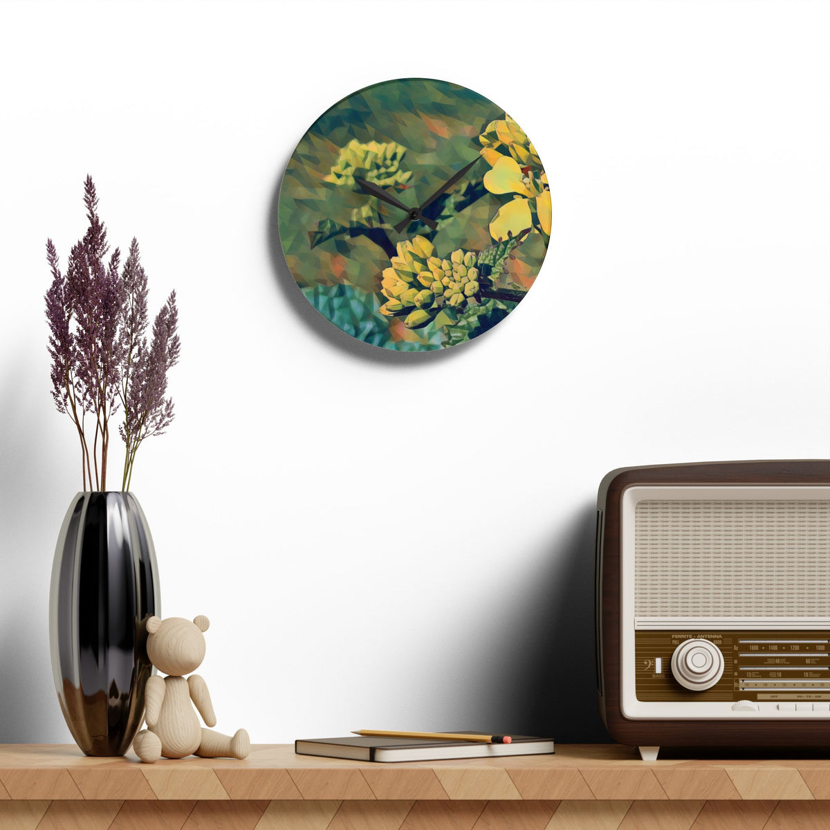 Acrylic Wall Clock - Poly Art - Flower, yellow (Variant 1)