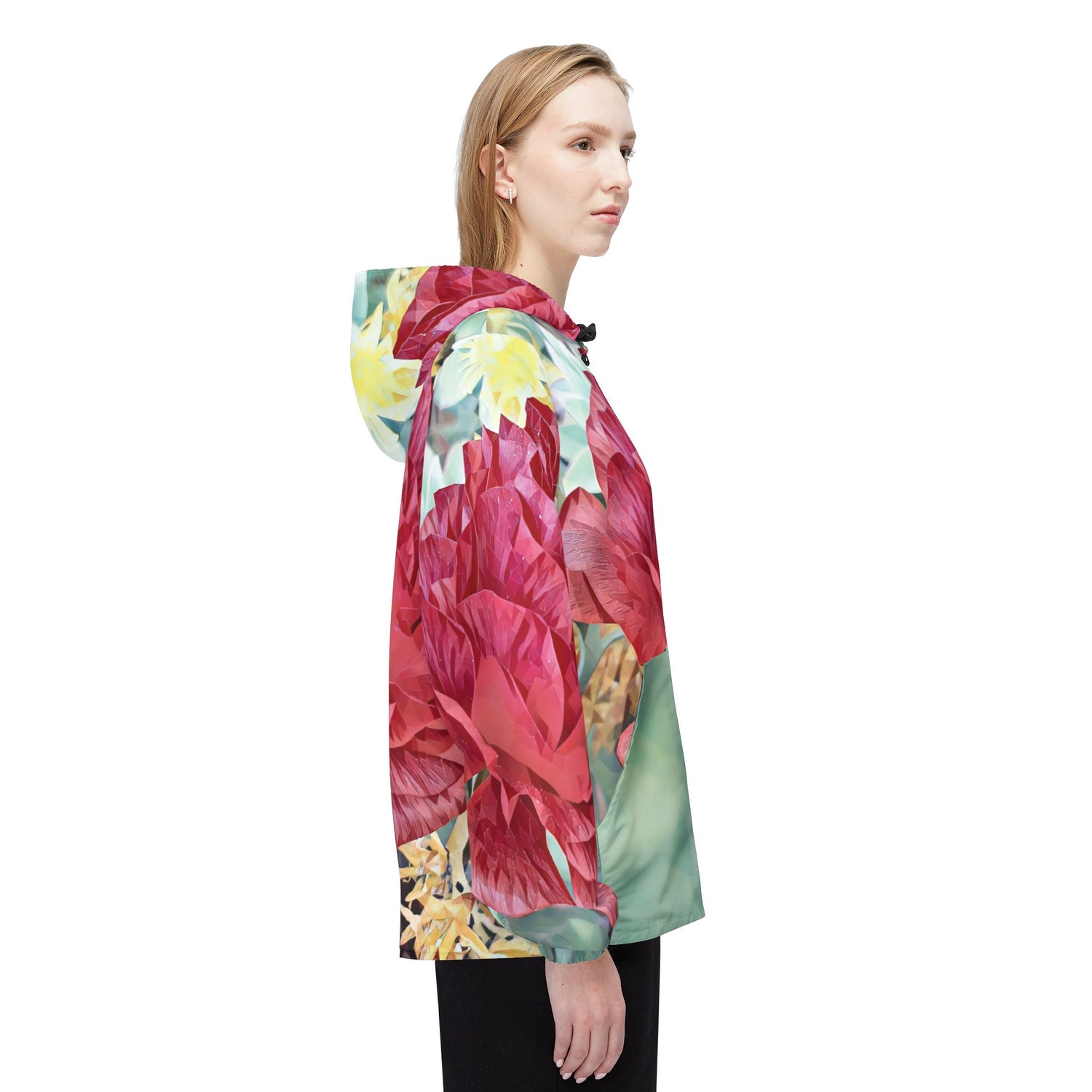 Windbreaker Jacket - Poly Art - Flower of Dahlia in Red (Variant 2)