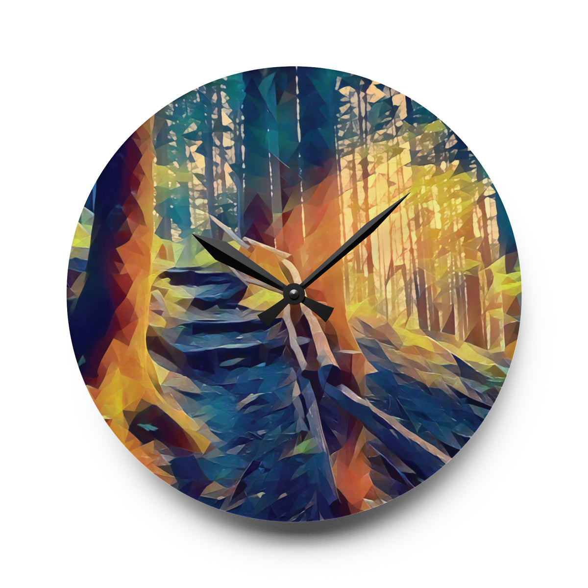 Acrylic Wall Clock - Poly Art - Forest, a Path (Variant 1)
