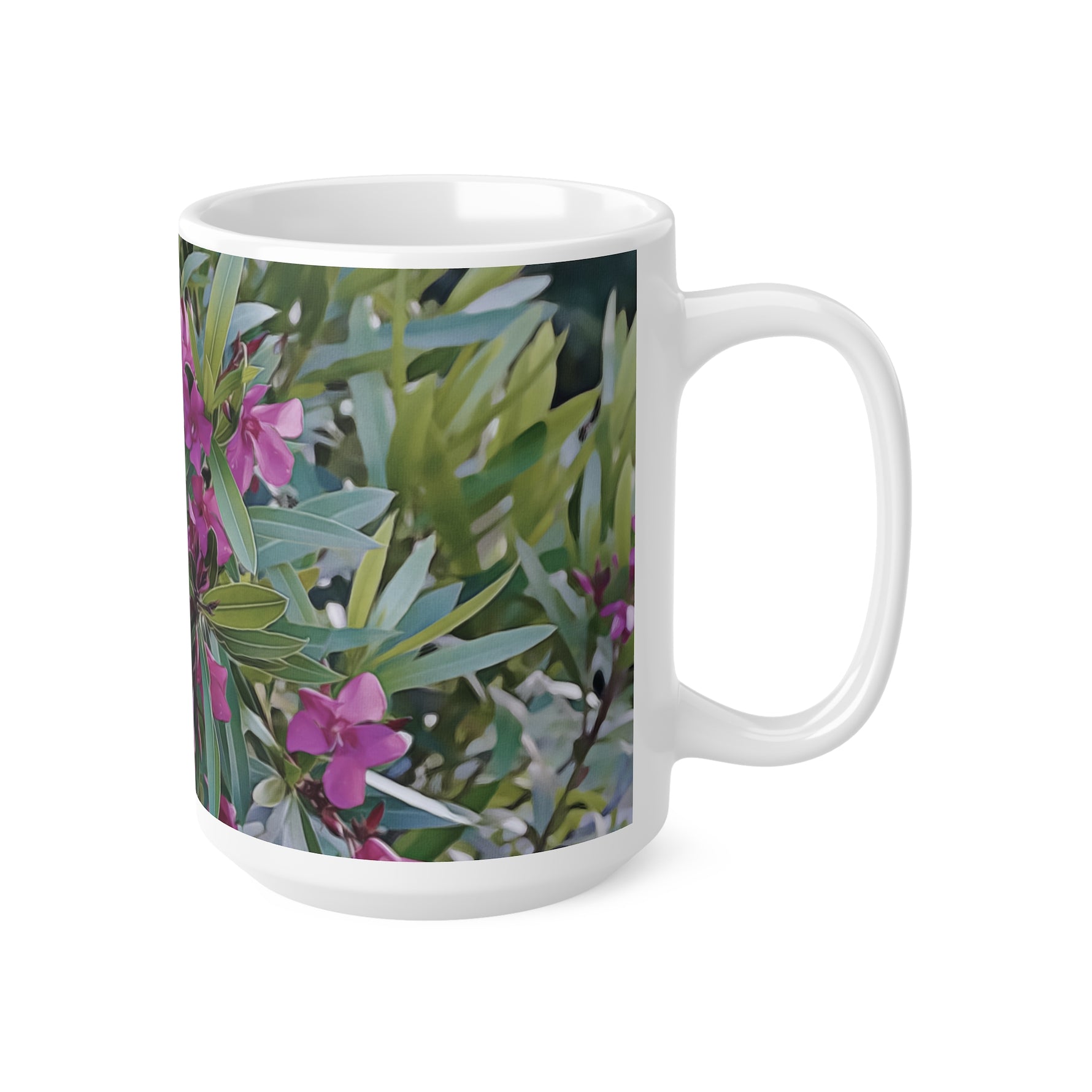 Ceramic White Cup 15oz - Flower of Oleander