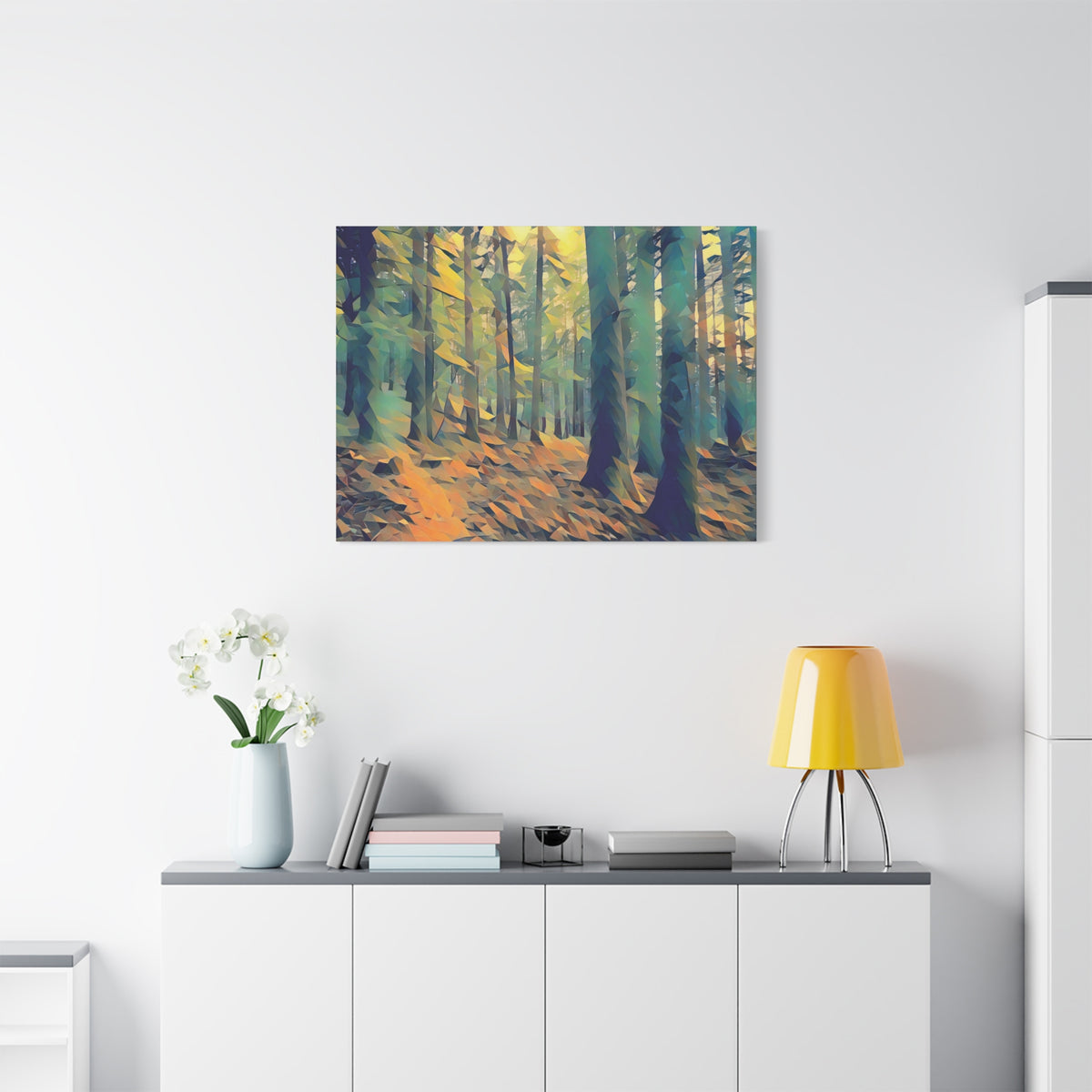 Stretched Matte Canvas - Poly Art - Forest, a Path (Variant 1)