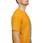 Unisex Heavy Cotton Tee - Poly Art - Flower of in sky blue and red