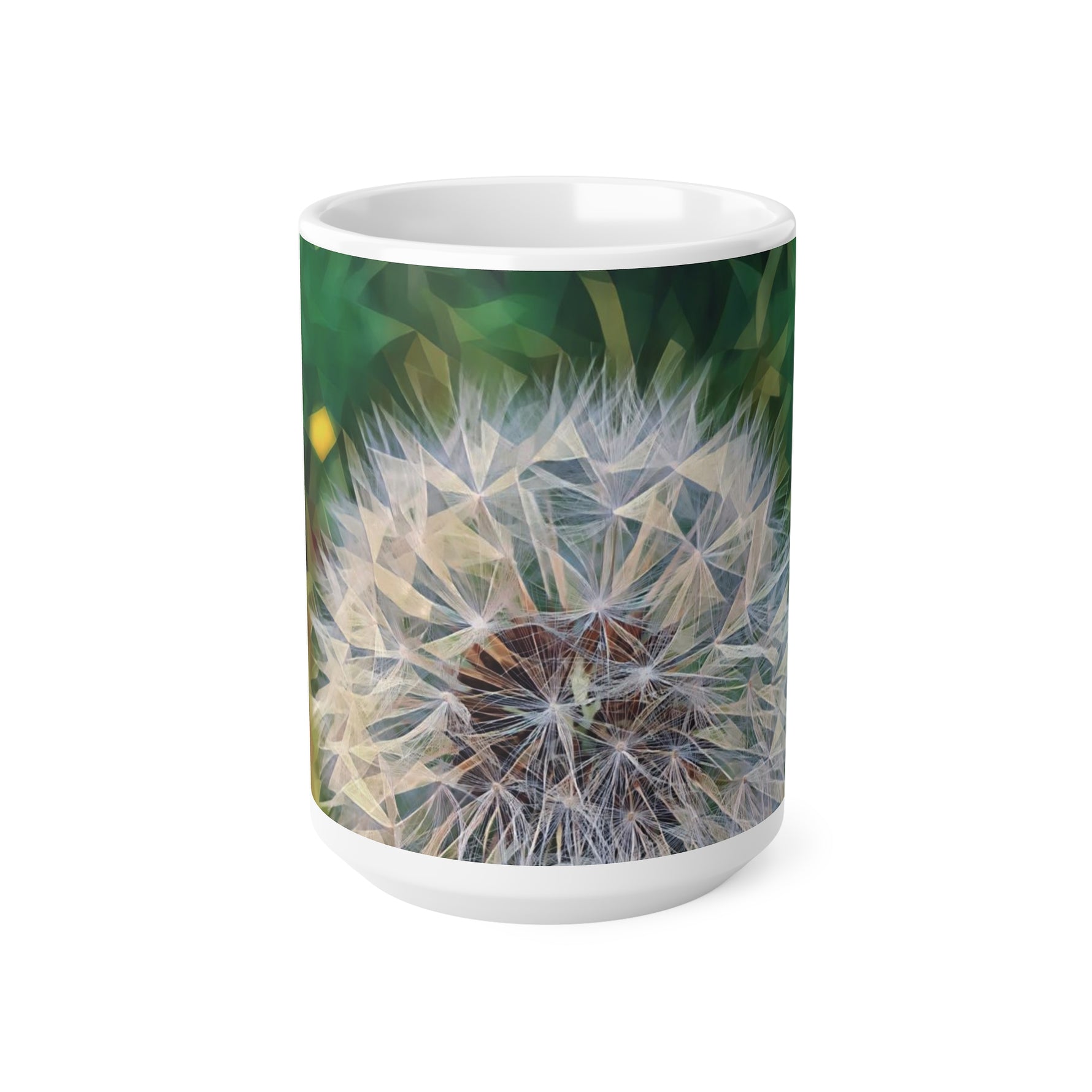 Ceramic White Cup 15oz - Poly Art - Flower of Dandelion (Variant 2)