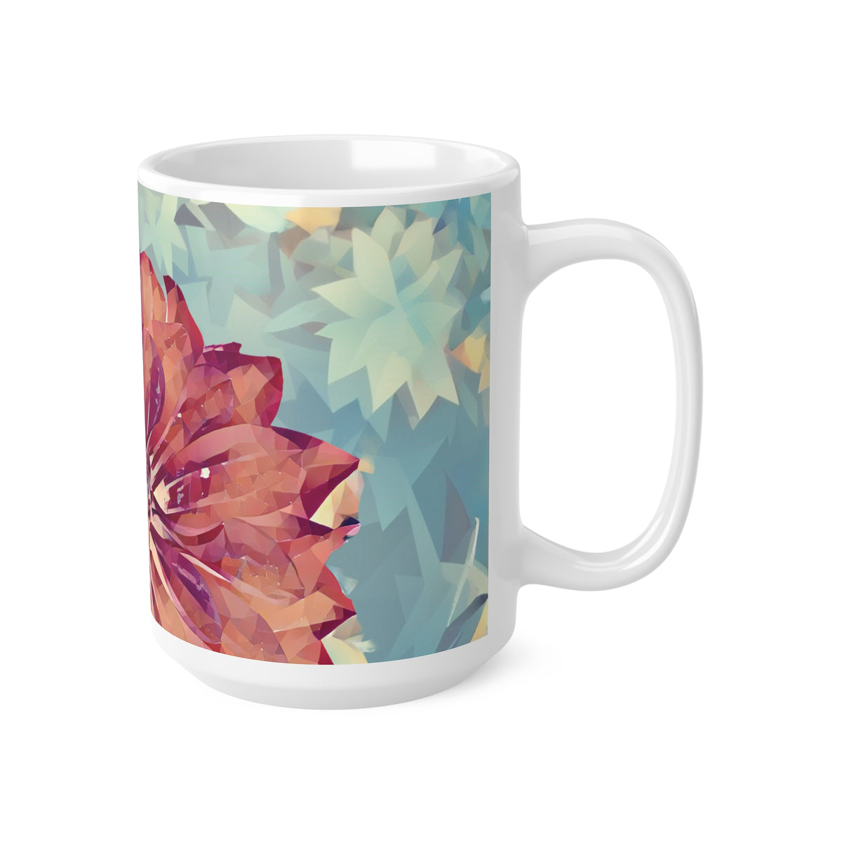 Ceramic White Cup 15oz - Poly Art - Flower of Dahlia (Variant 1)