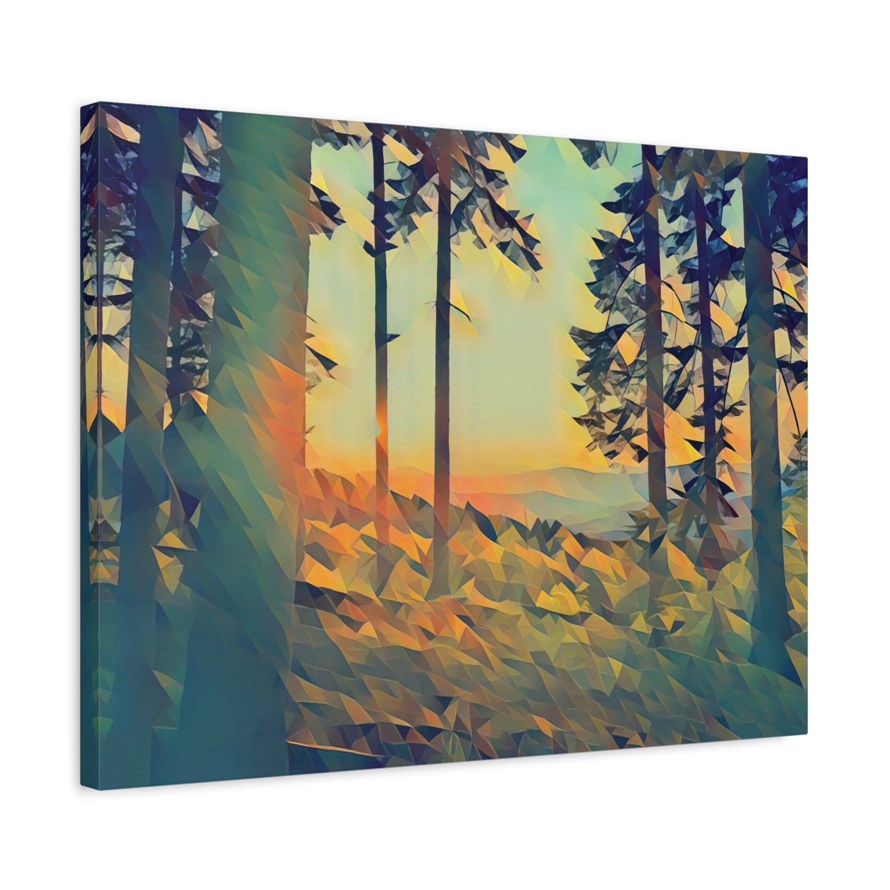 Stretched Matte Canvas - Poly Art - Forest Sunset (Variant 1)
