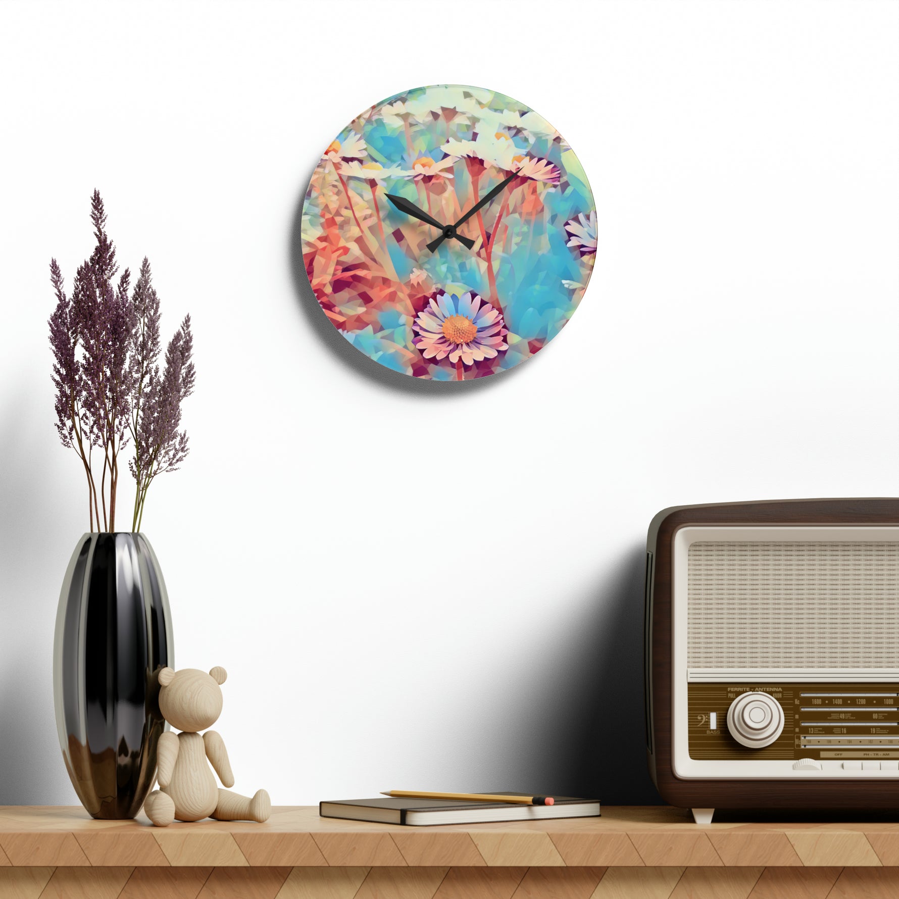 Acrylic Wall Clock - Poly Art - Flower of Daisies (Variant 3)