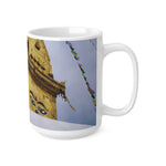 Ceramic White Cup 15oz - Nepal, Stupa with Buddha's Eyes (Variant 1)