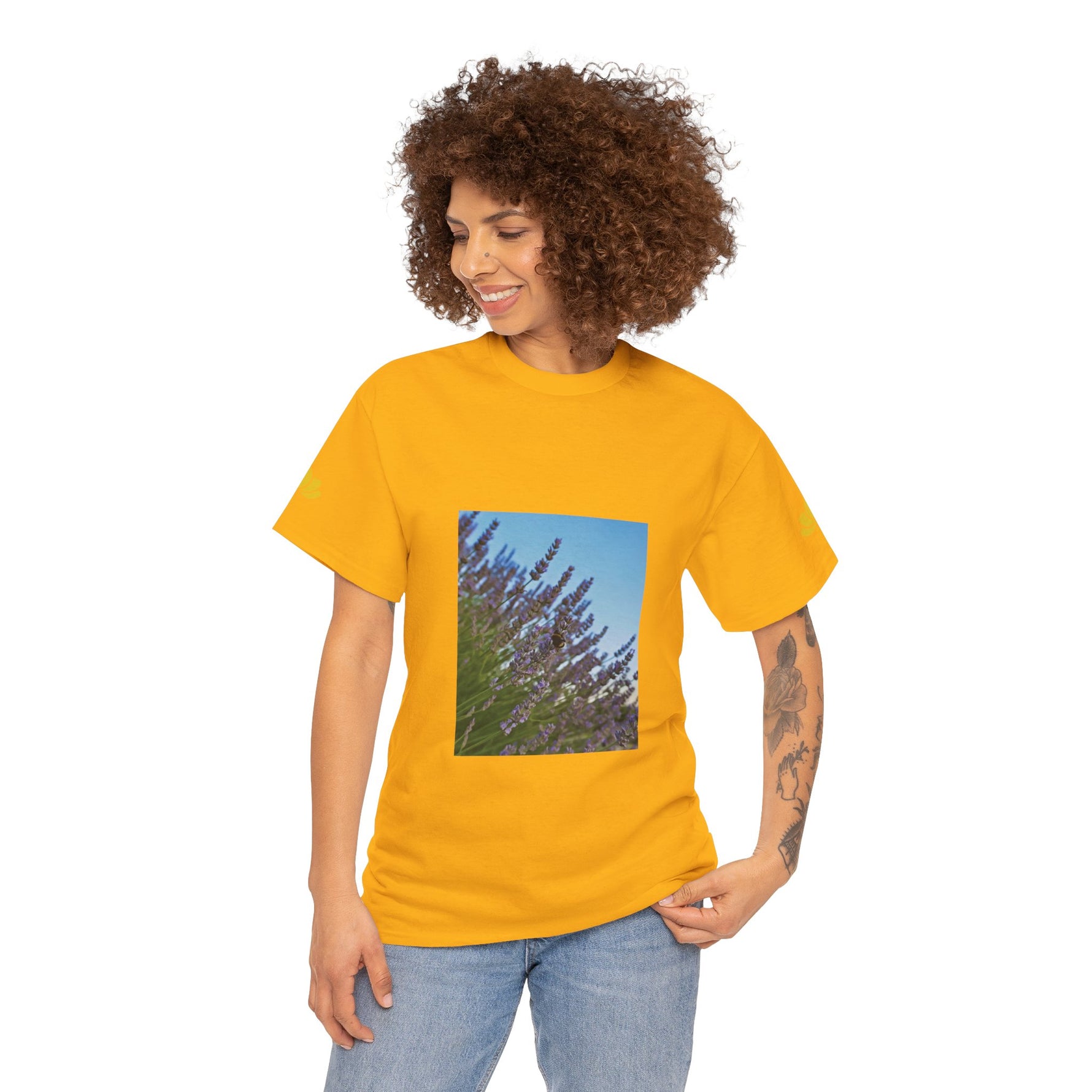Unisex Heavy Cotton Tee - Flower of Lavender with Bombus