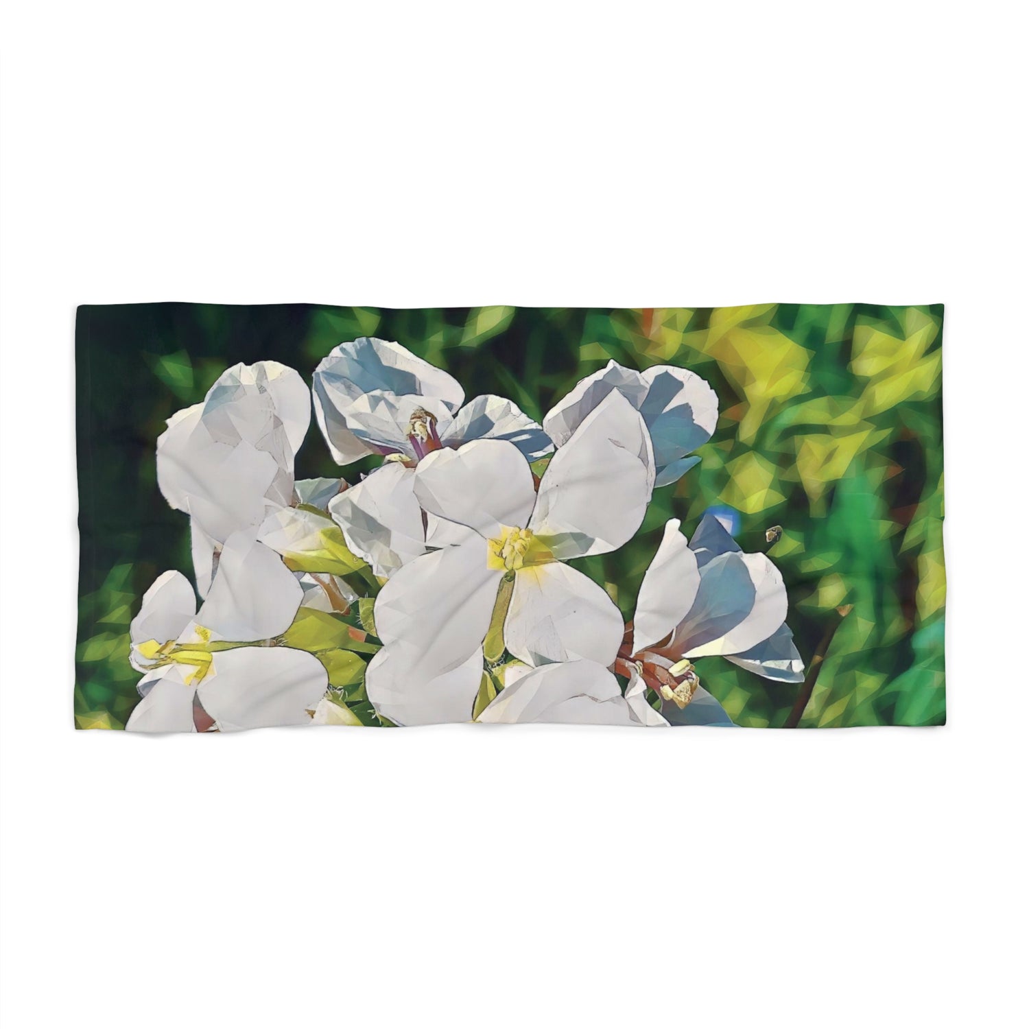Beach Towel – Poly Art - Flower, White Petals