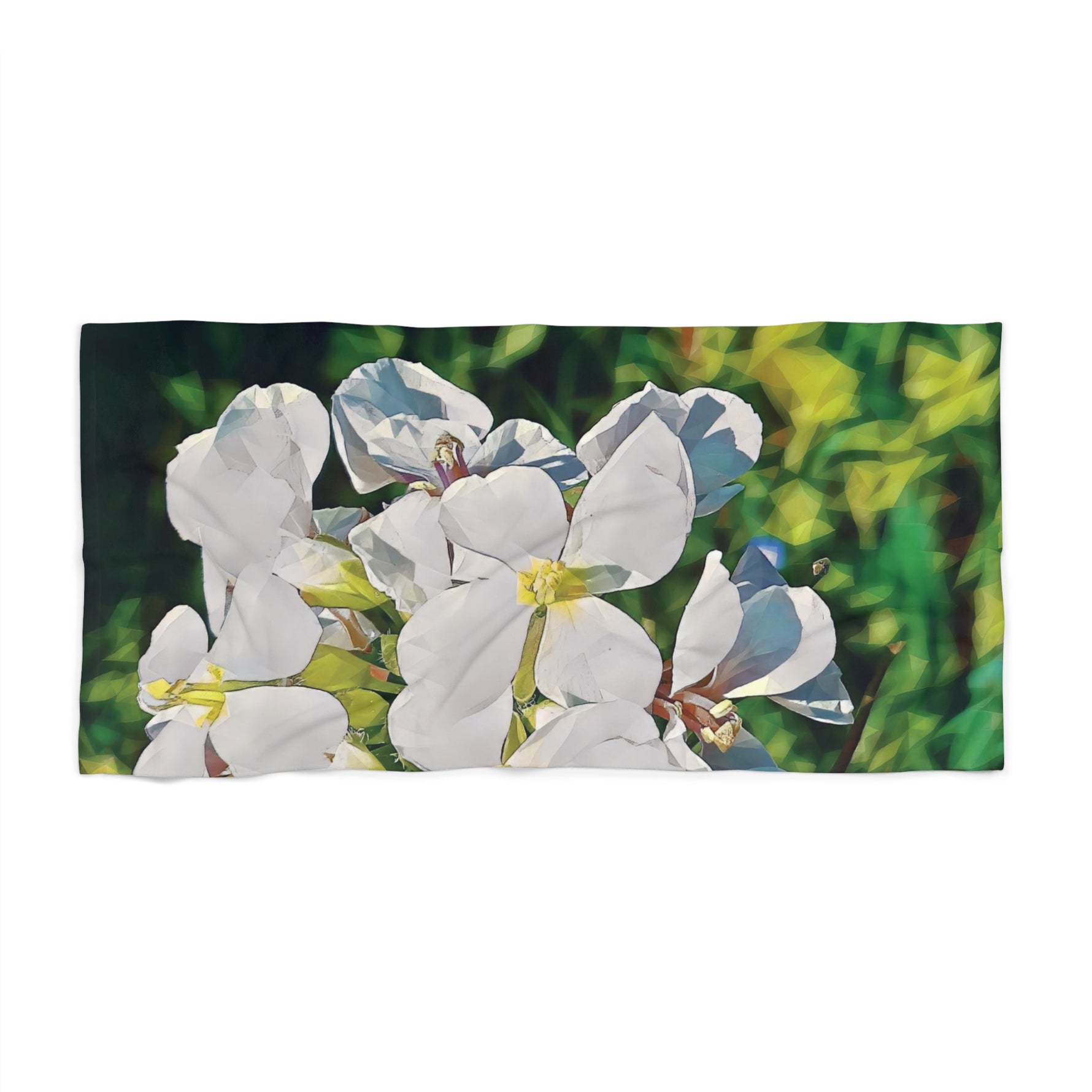 Beach Towel – Poly Art - Flower, White Petals
