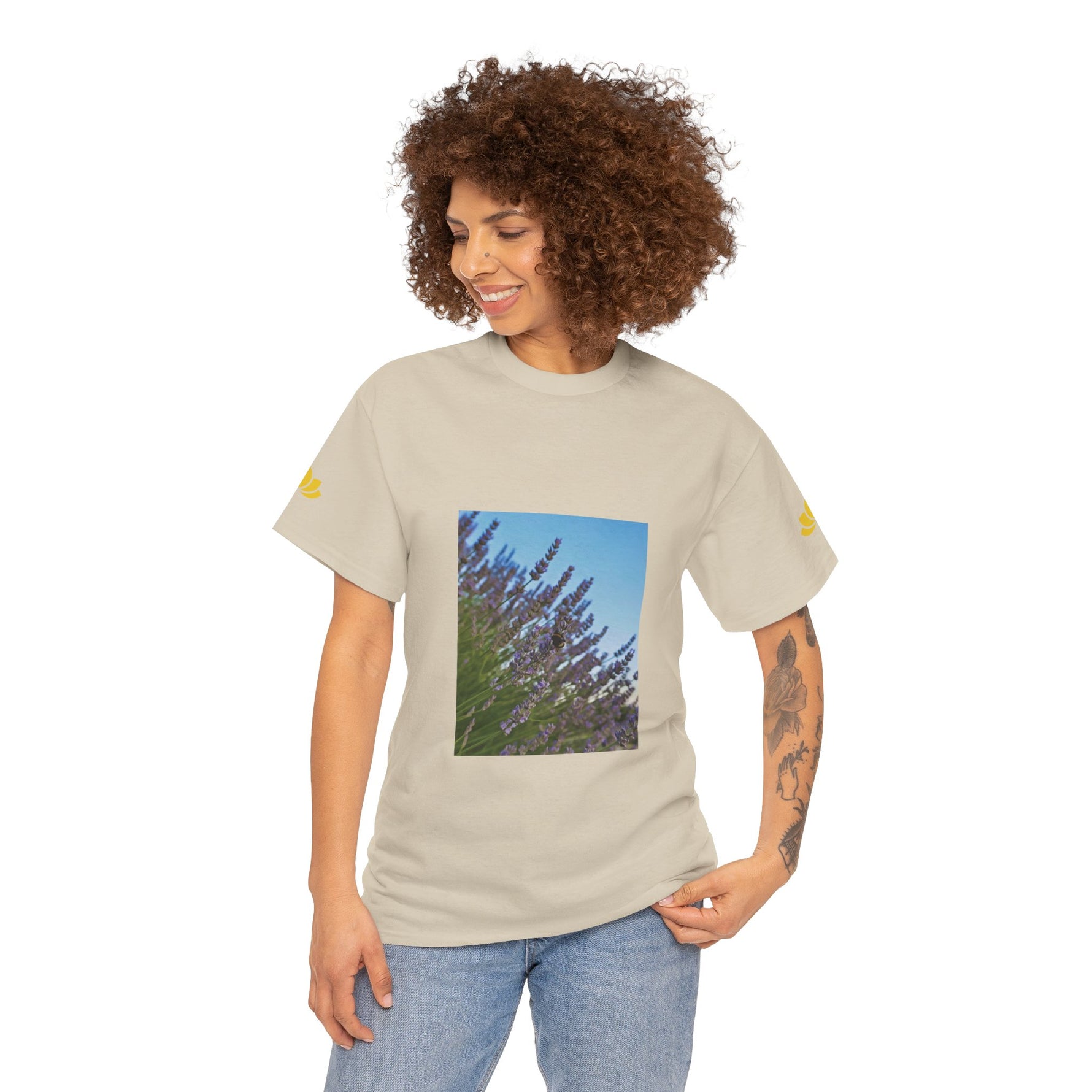 Unisex Heavy Cotton Tee - Flower of Lavender with Bombus