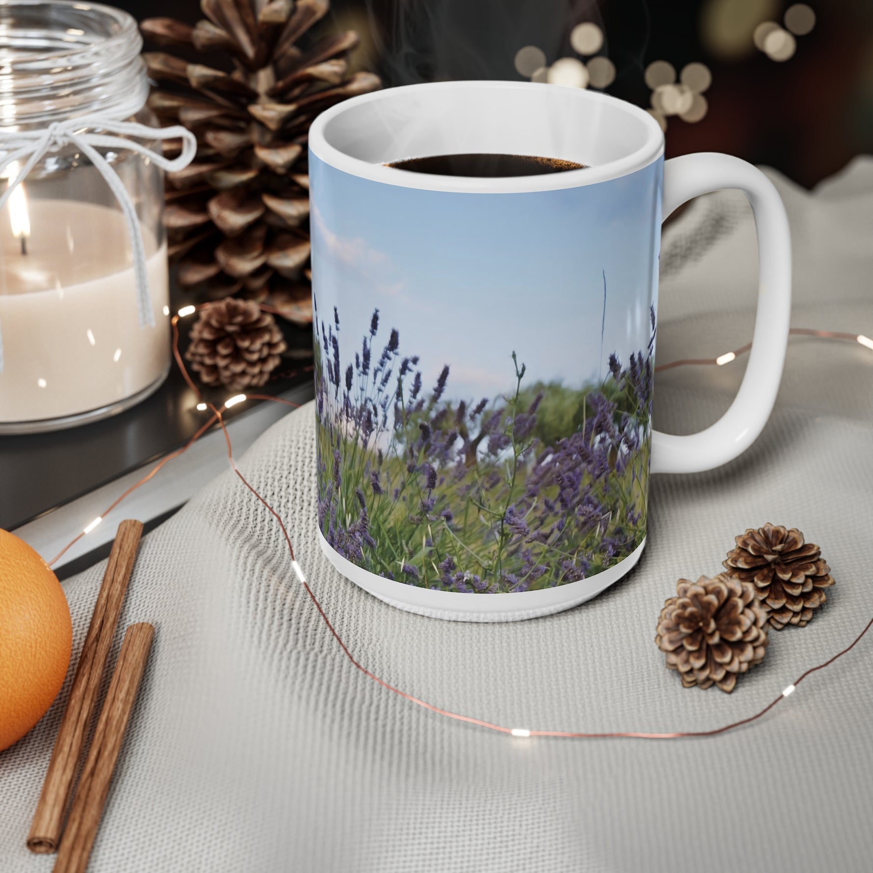 Ceramic White Cup 15oz - Flower of Lavender (Variant 2)